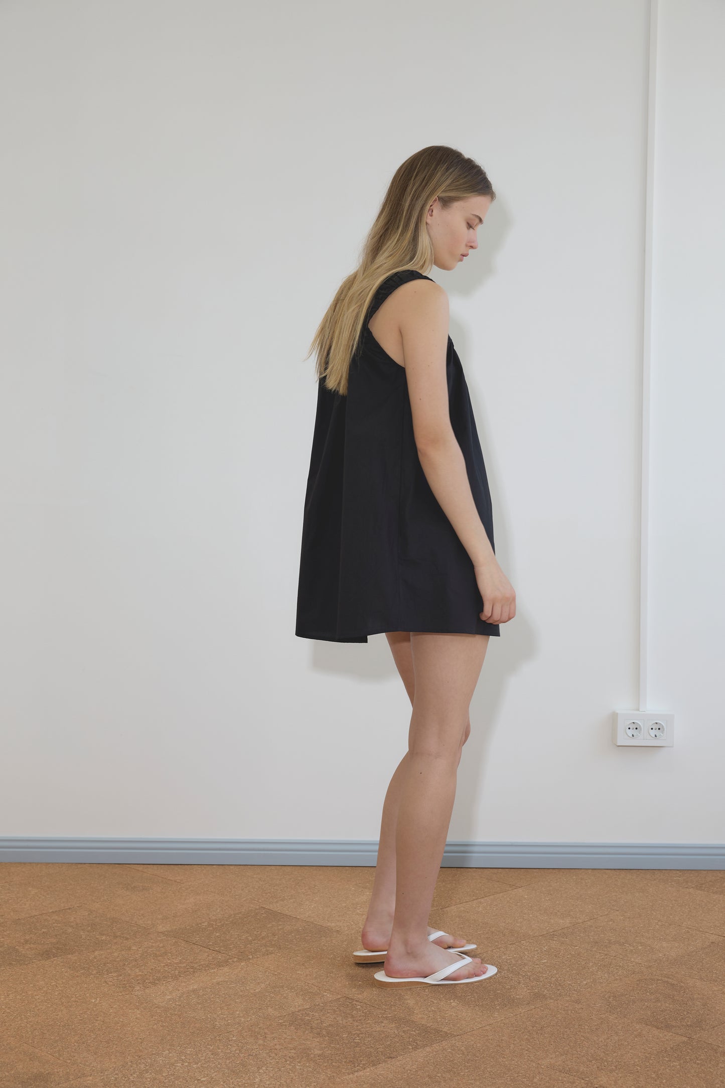 Yoke Mini Dress in Black