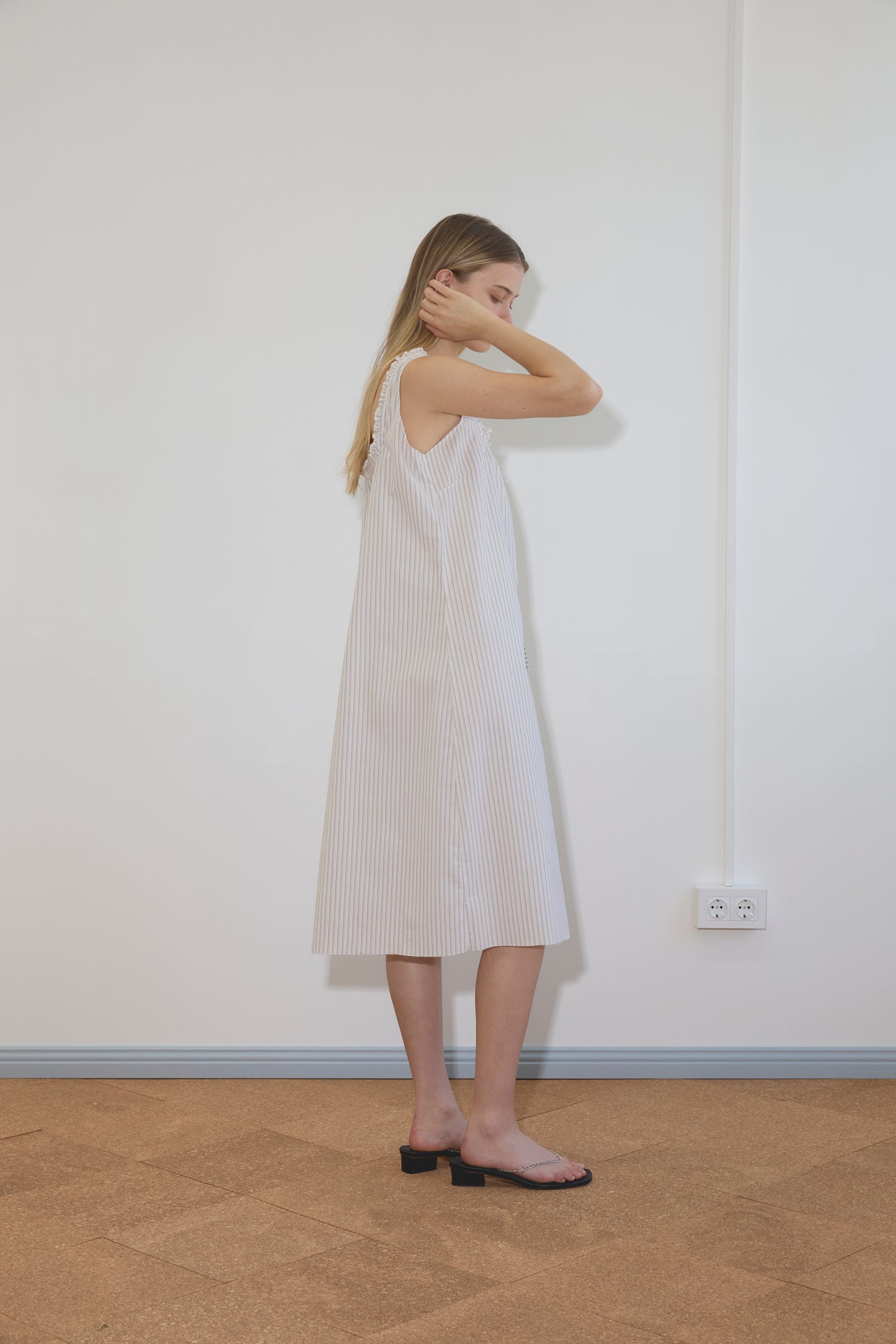 Button Sweep Dress in Gull Stripe