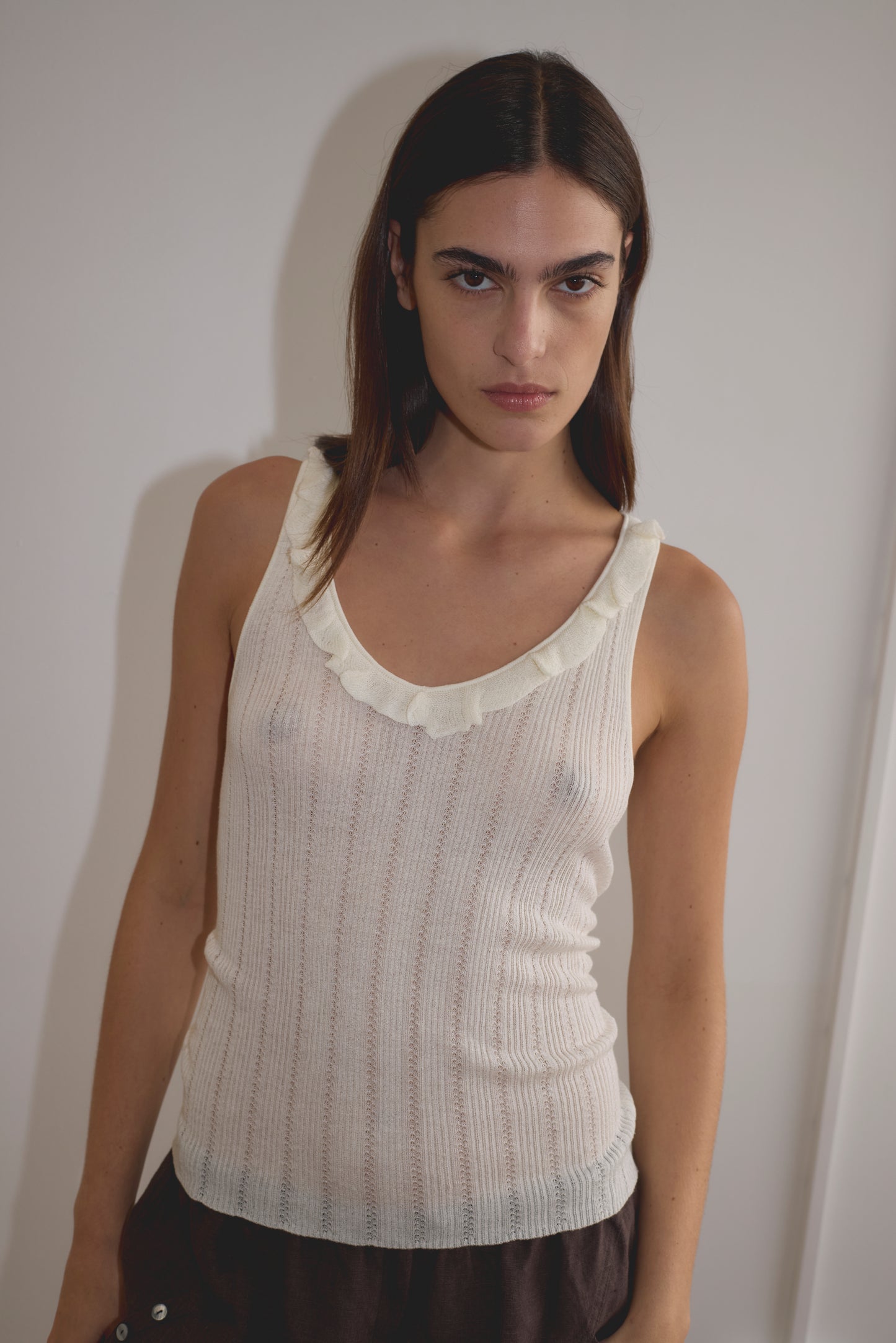 Neck Ruffle Knit in White