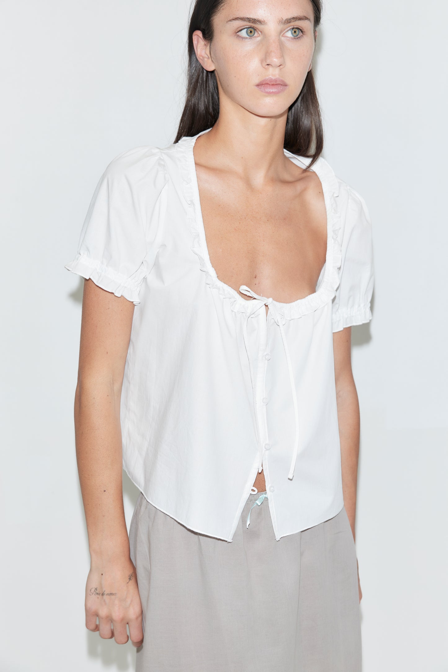 Flounced Top in White