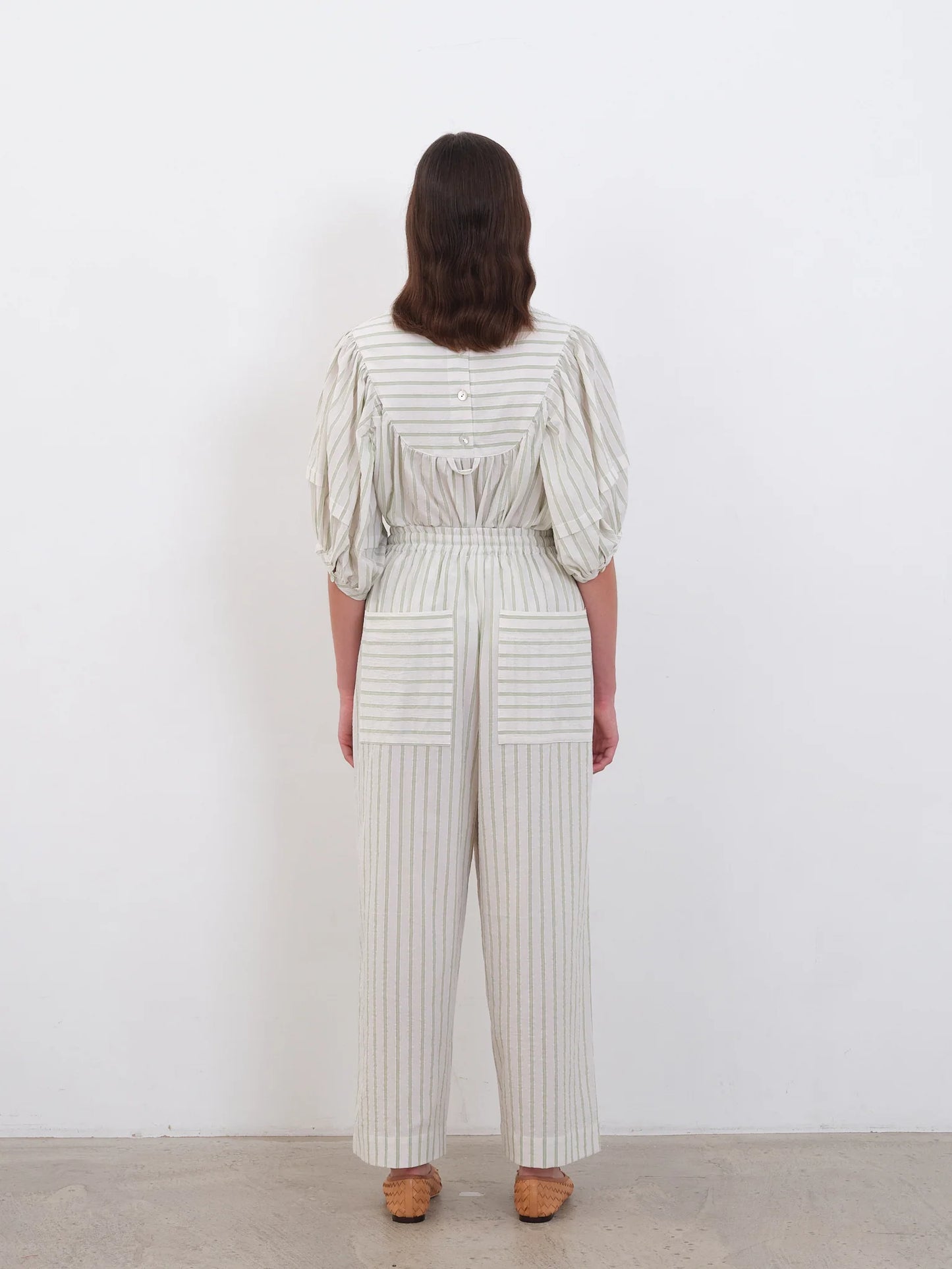 Japanese Mugwasher Stripe Luna Trouser in Mint & Ecru
