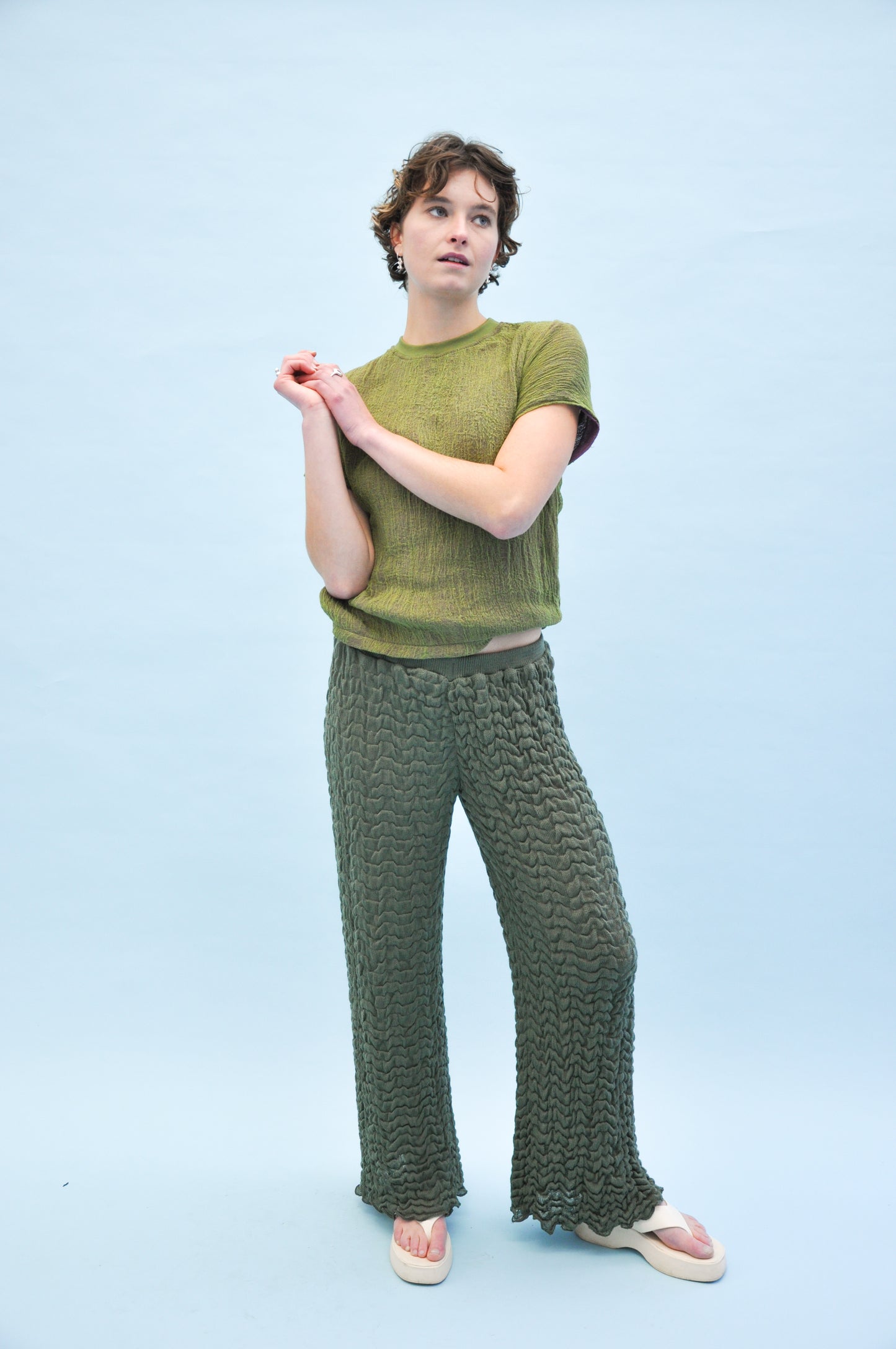 Light Foam Knit Trouser in Dark Green