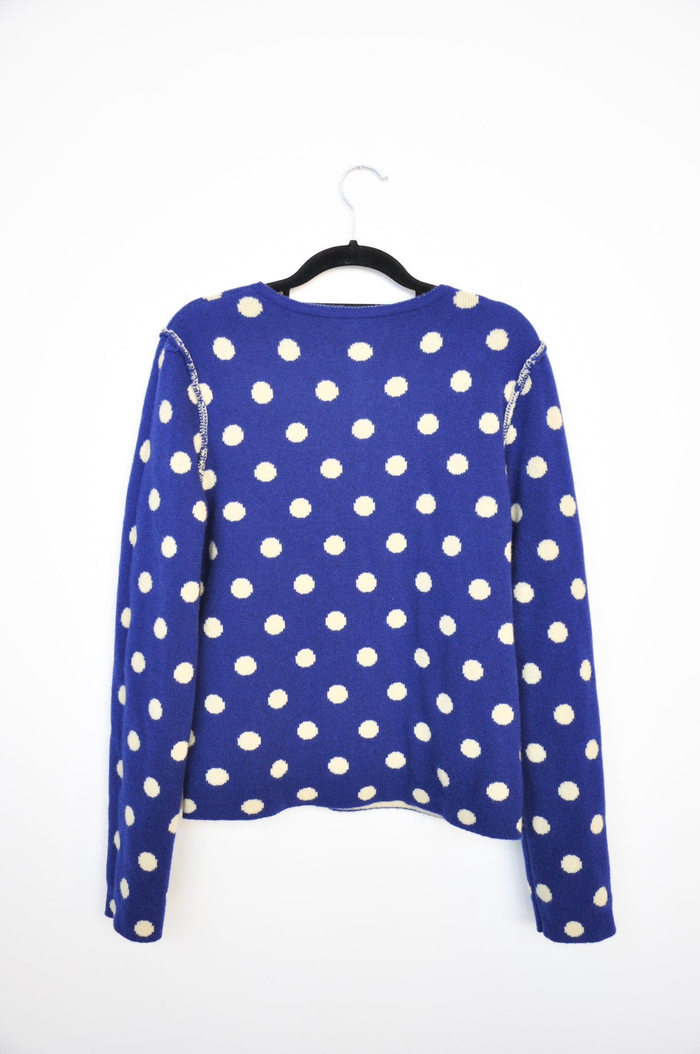 Damson Madder Tabitha Reversible Cardigan - Blue/Yellow Polka Dot