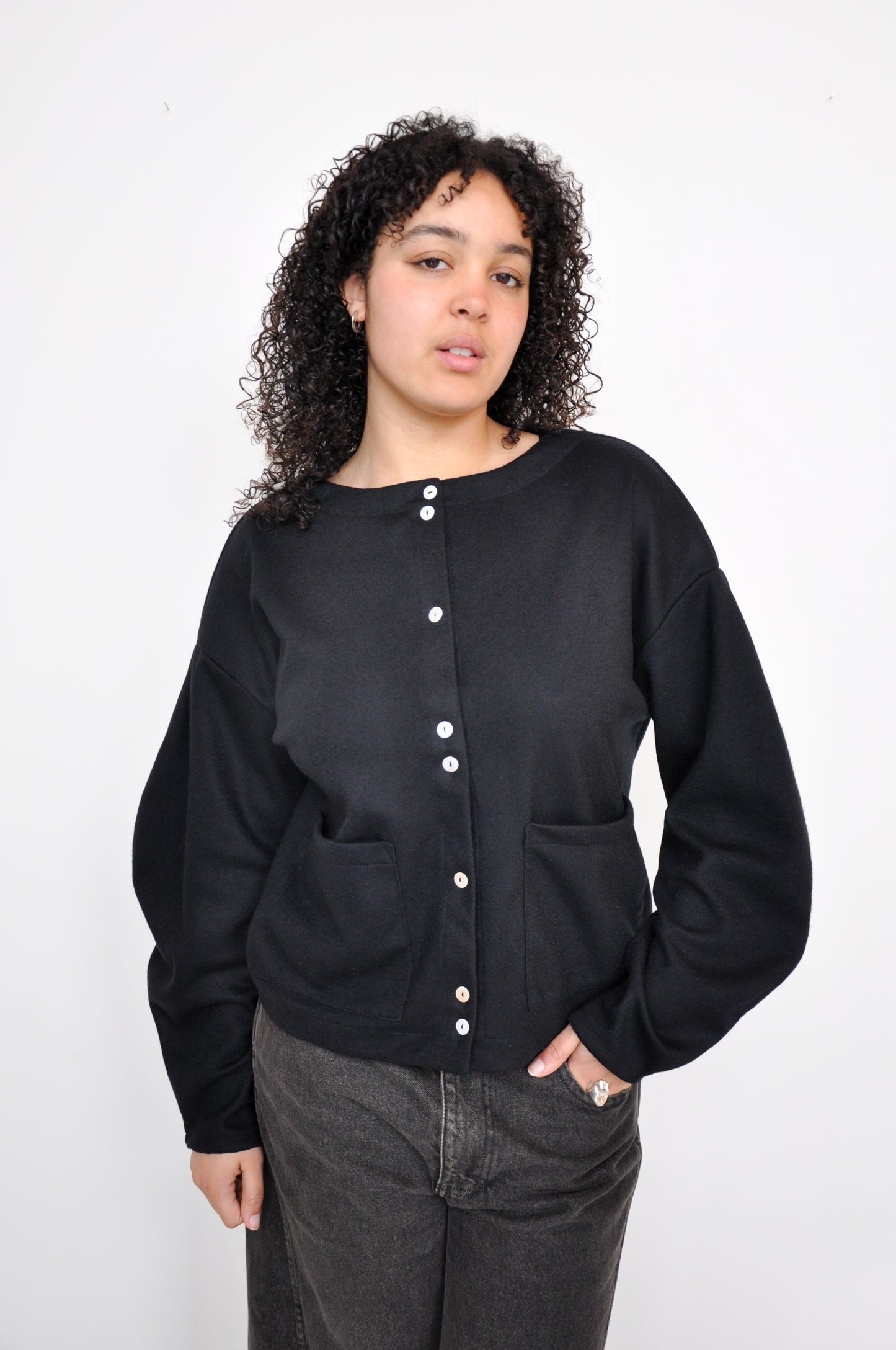 Bonbori Cardigan in Black Wool