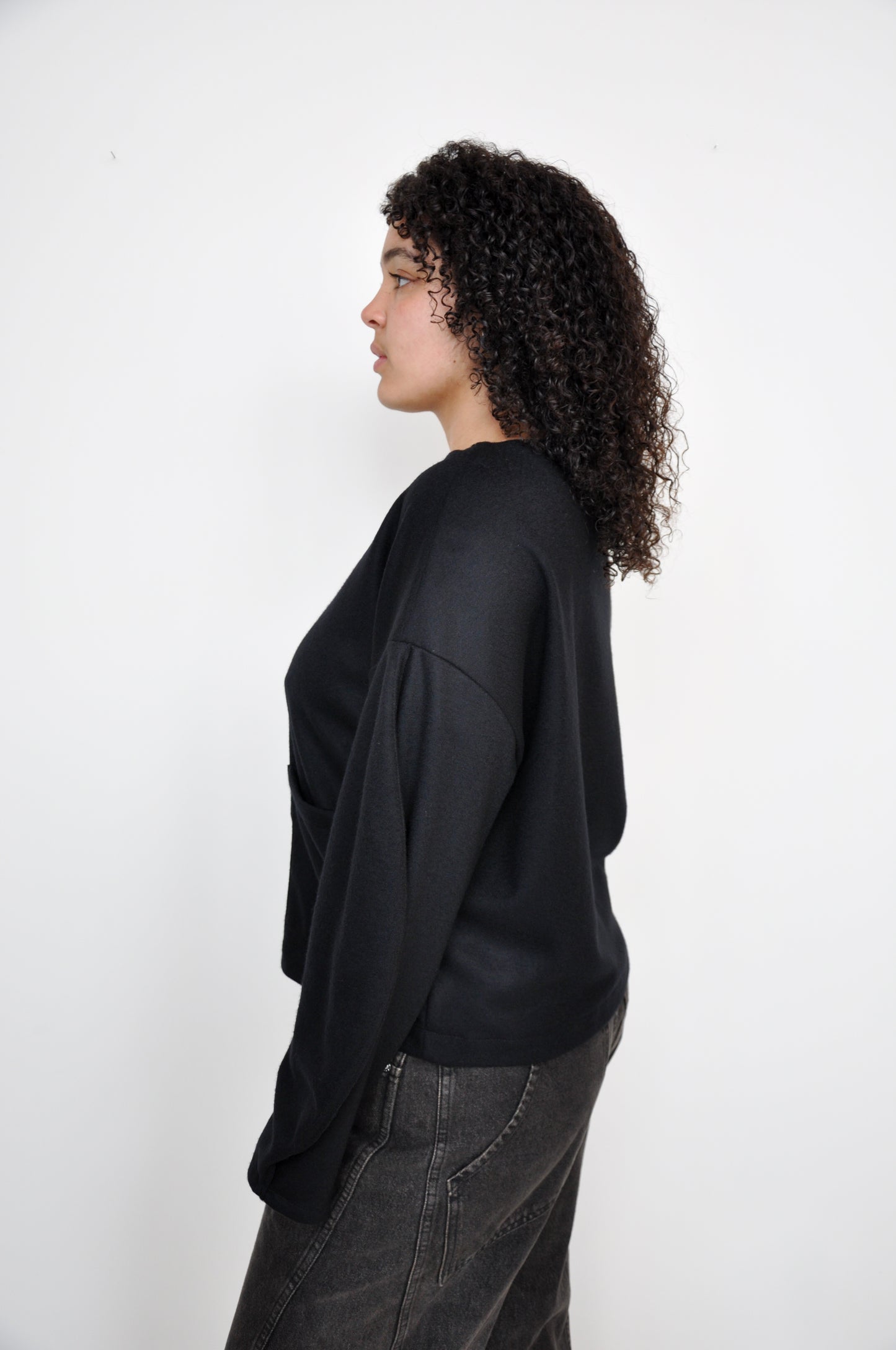 Bonbori Cardigan in Black Wool