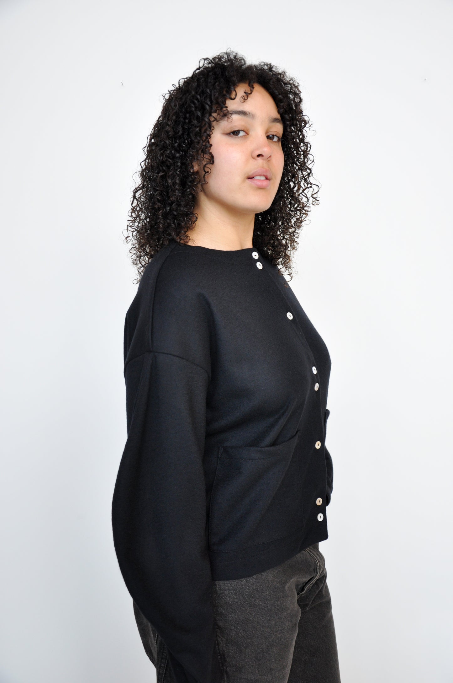 Bonbori Cardigan in Black Wool