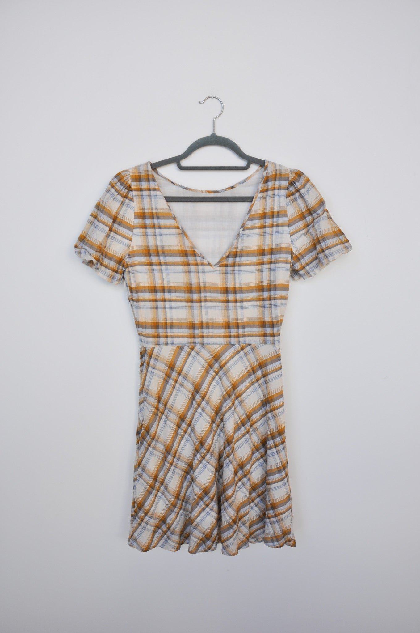 Penny Sage Mini Dress - Yellow/Blue Tartan