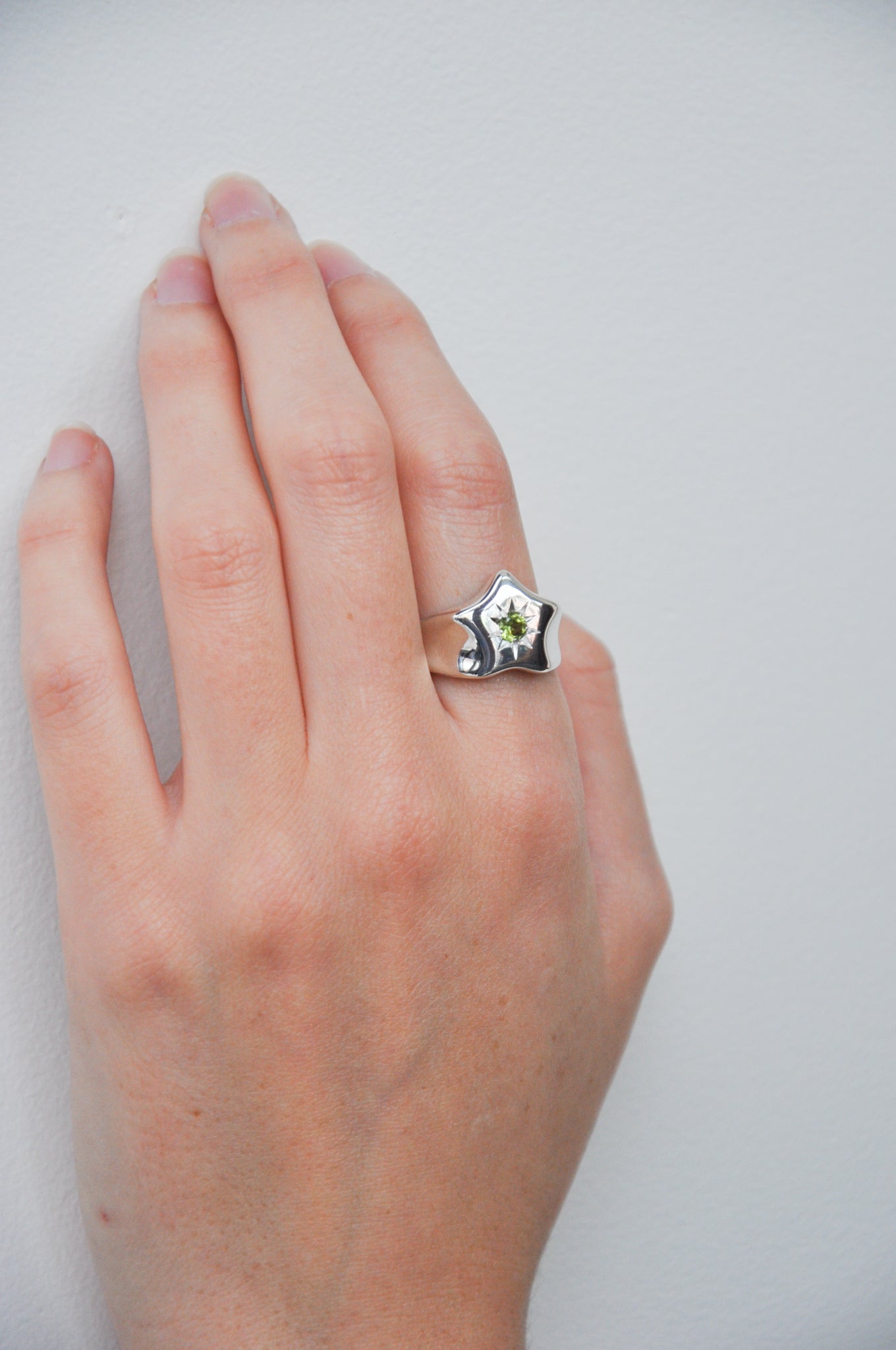 Star Signet Ring in Silver & Peridot