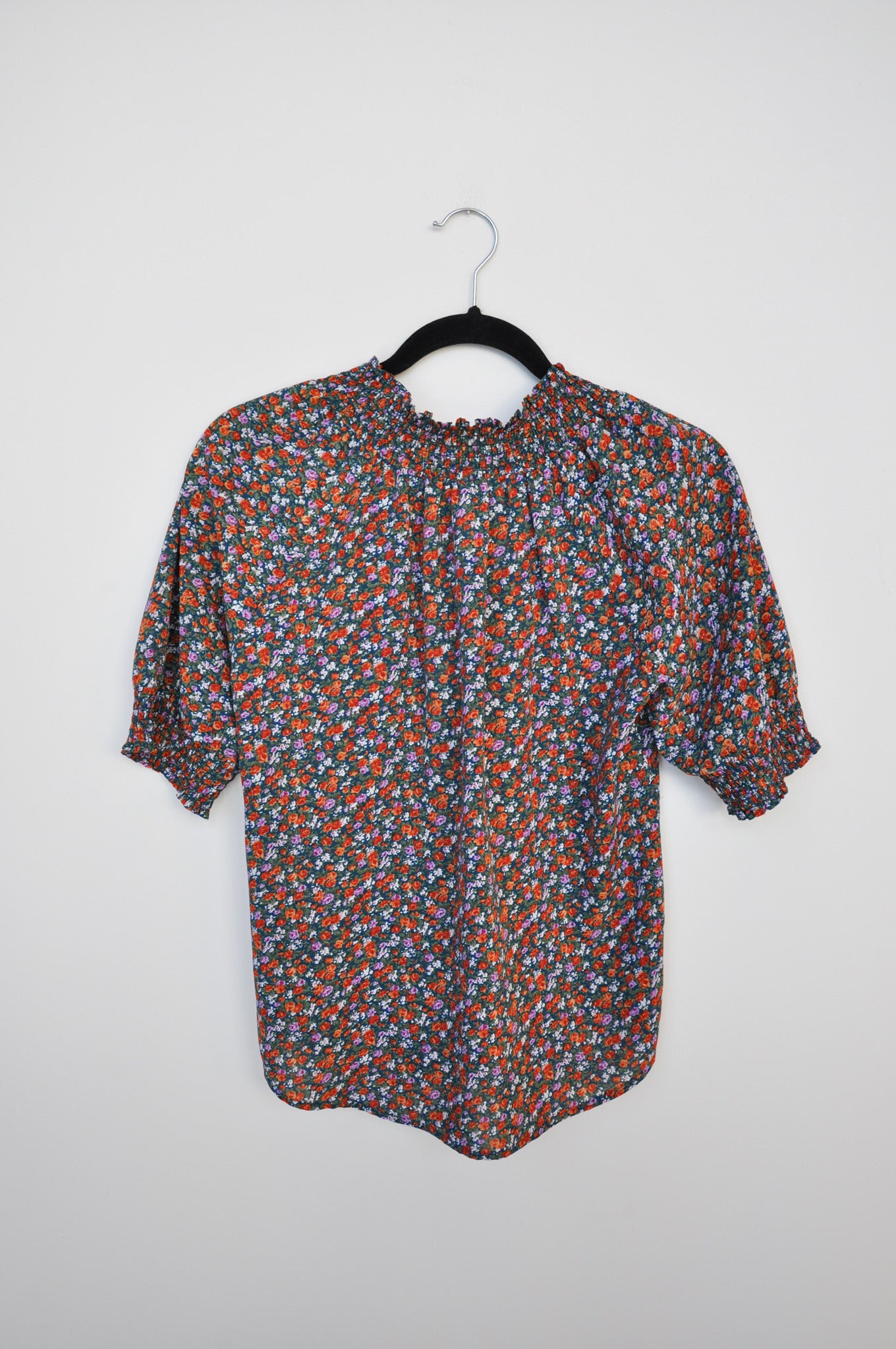 Sylvester Shirred Blouse - Green/Orange/Purple Floral