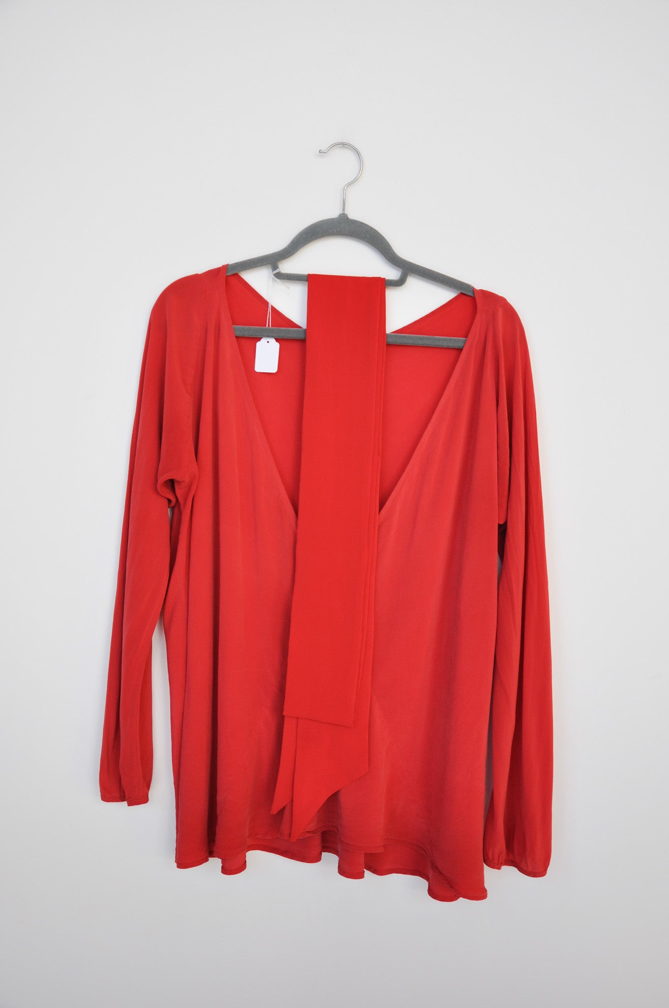 Miss Crabb Low-Back Silk Blouse - Red