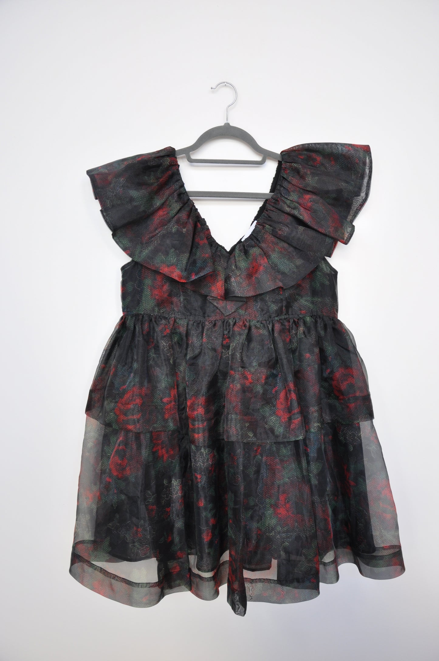 Ganni Rose Print Dress - black/red/green