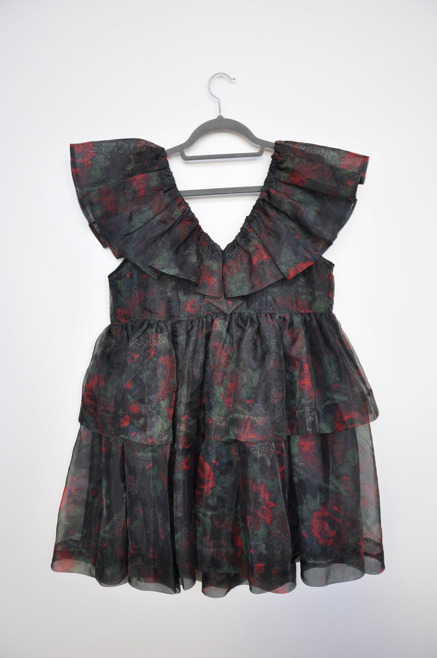Ganni Rose Print Dress - black/red/green