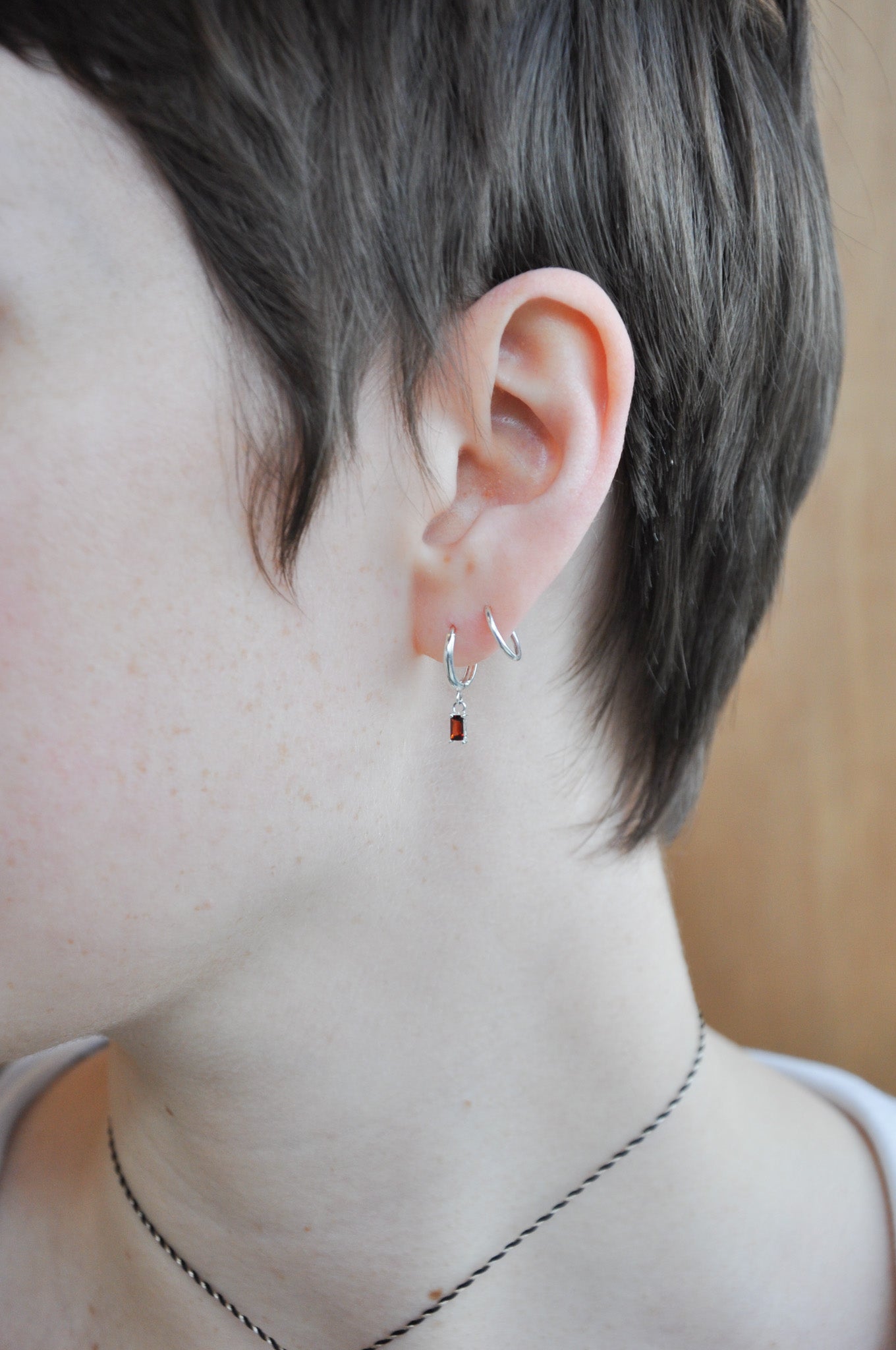 Scar Huggies in Silver & Garnet