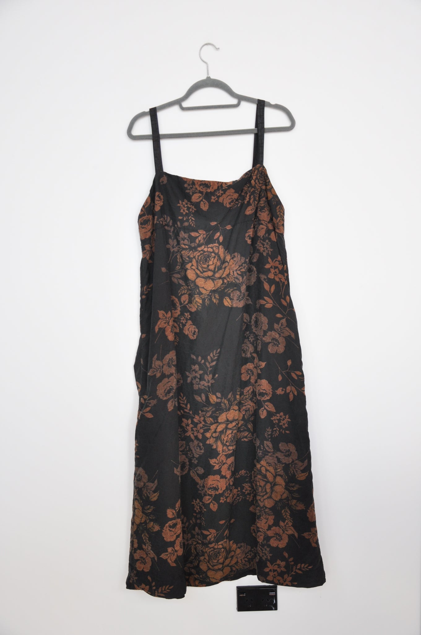 Nicola Screen Silk Cami Dress - Black/Brown Floral