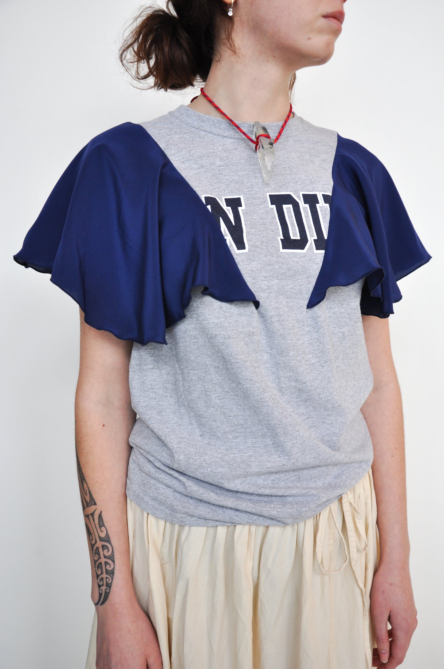 Frill T-Shirt in Blue & Navy