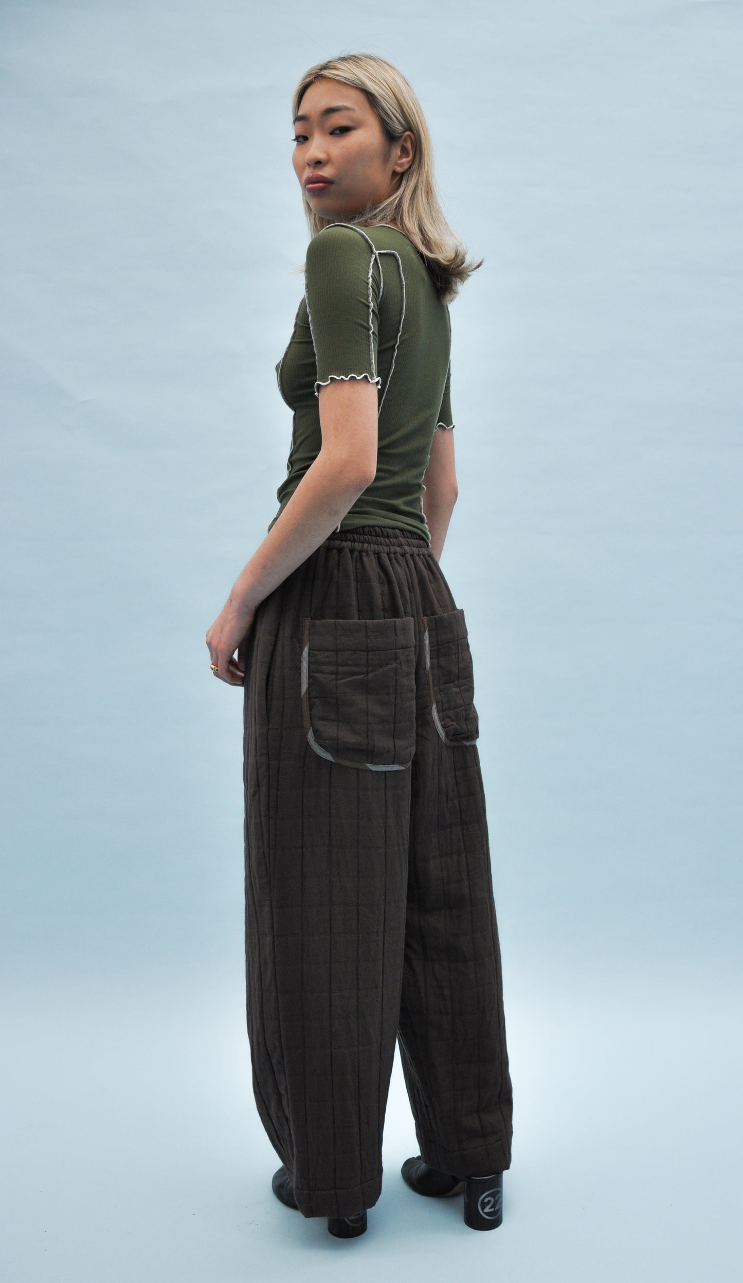 Luna Jacquard & Linen Trouser in Chocolate & Blue