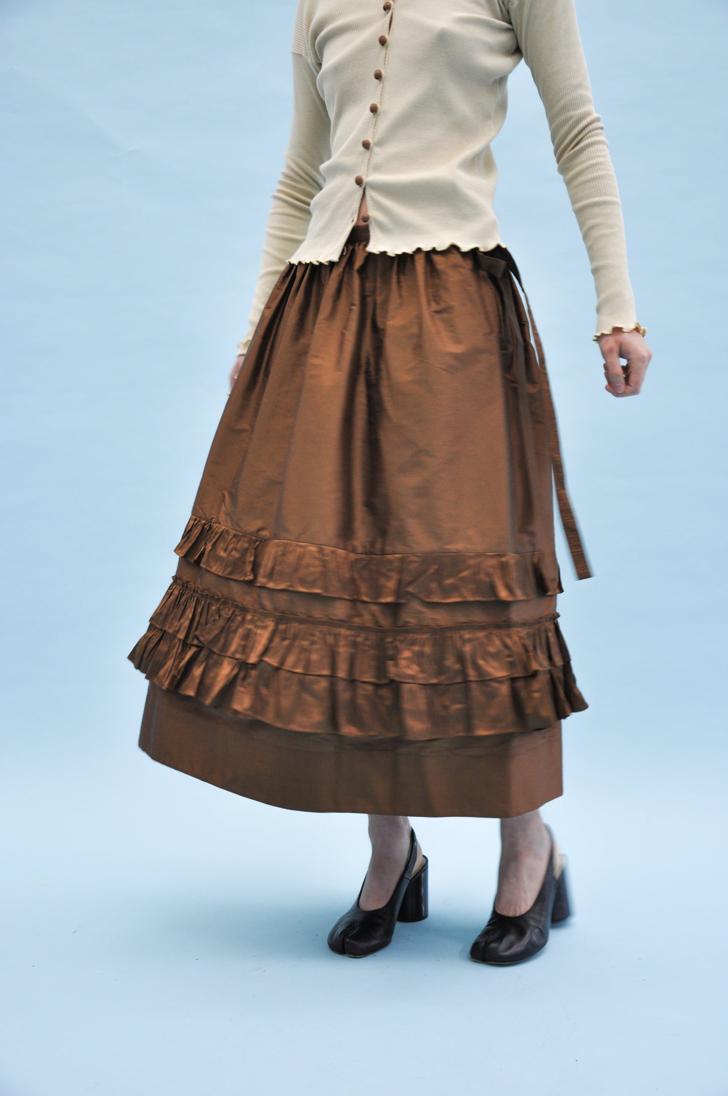 Betsy Silk Dupion Skirt in Bark