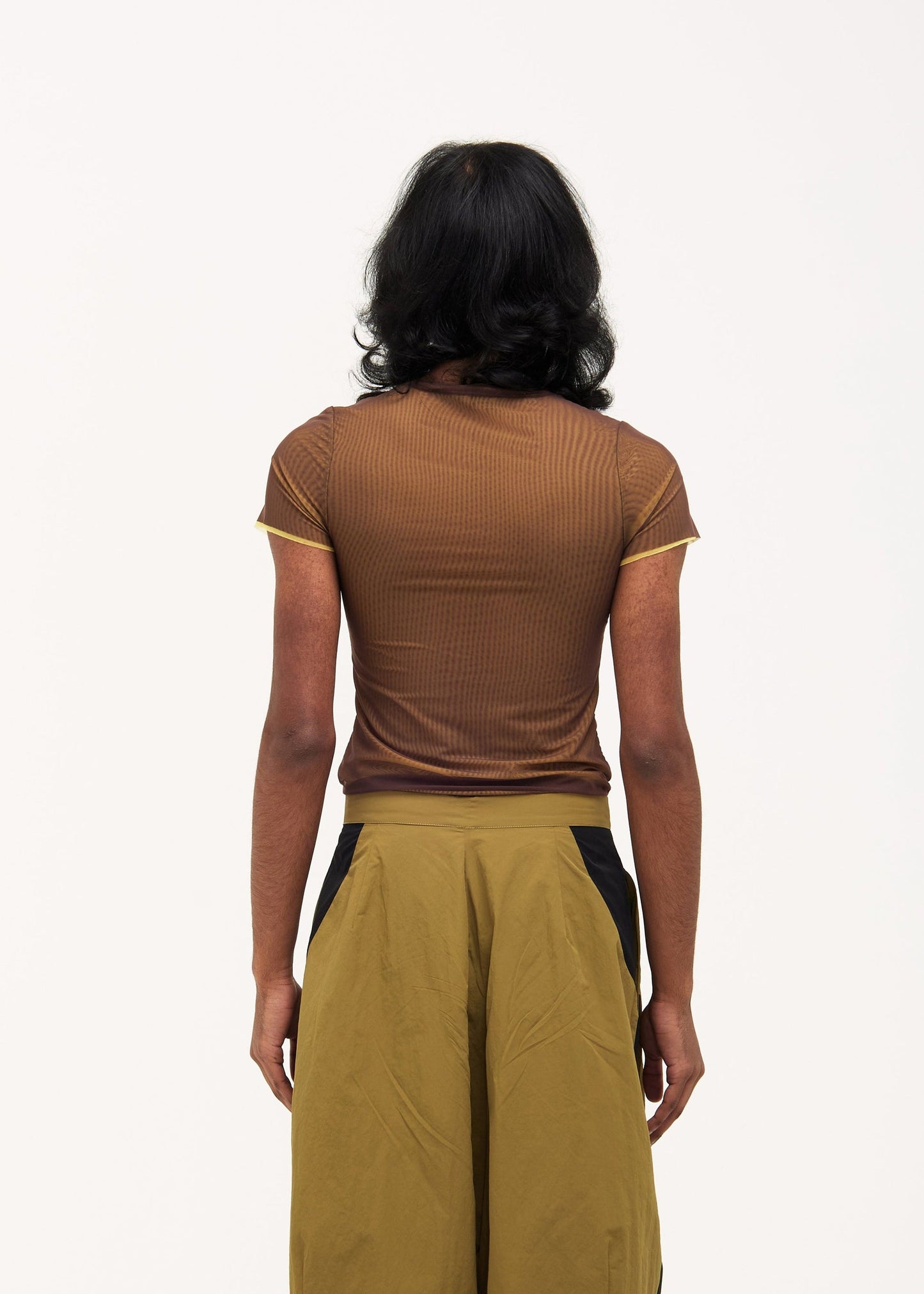 Mesh Tee in Brown over Yellow