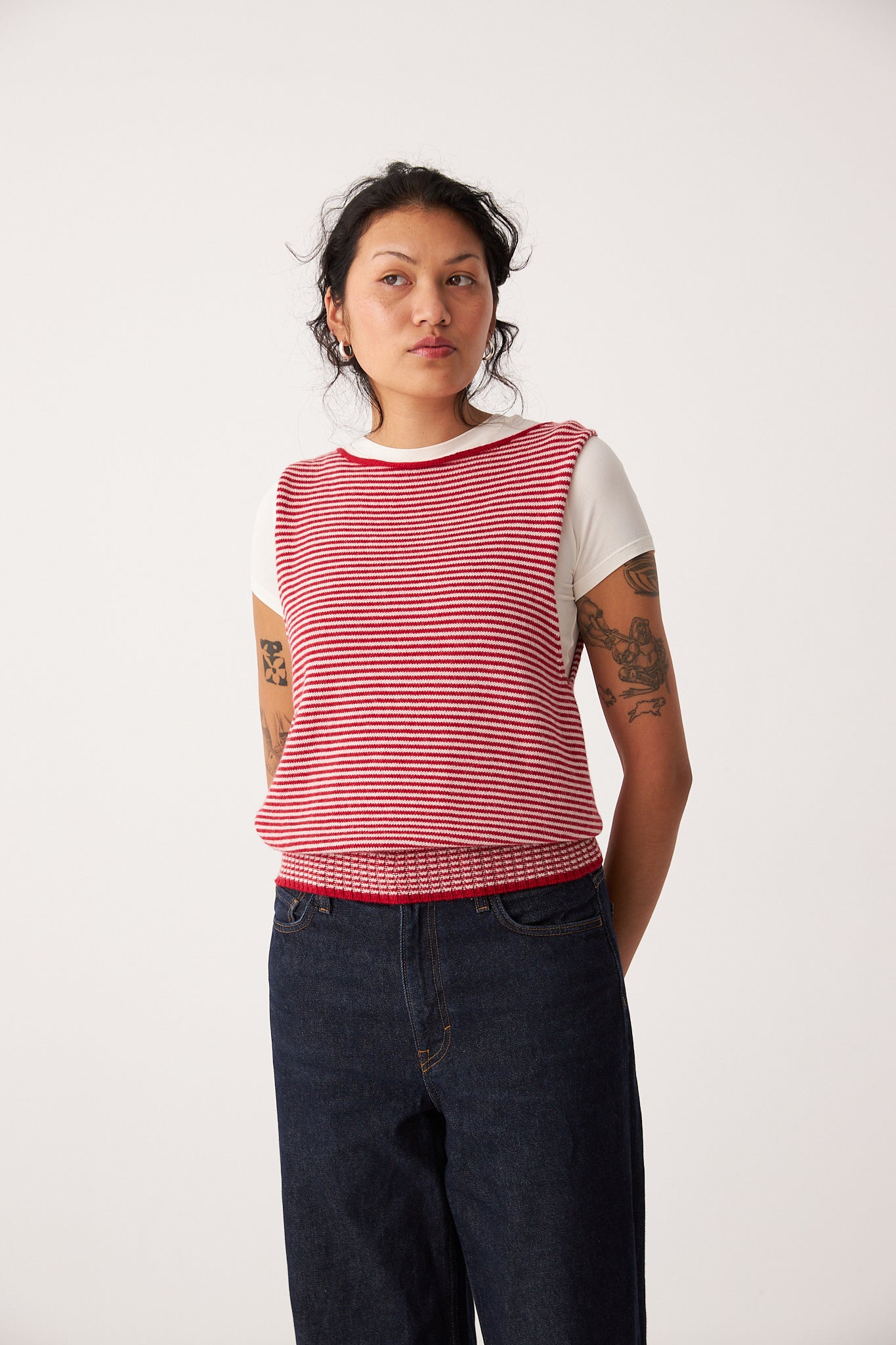 Striped Star Vest in Cherry, Creme Stripe