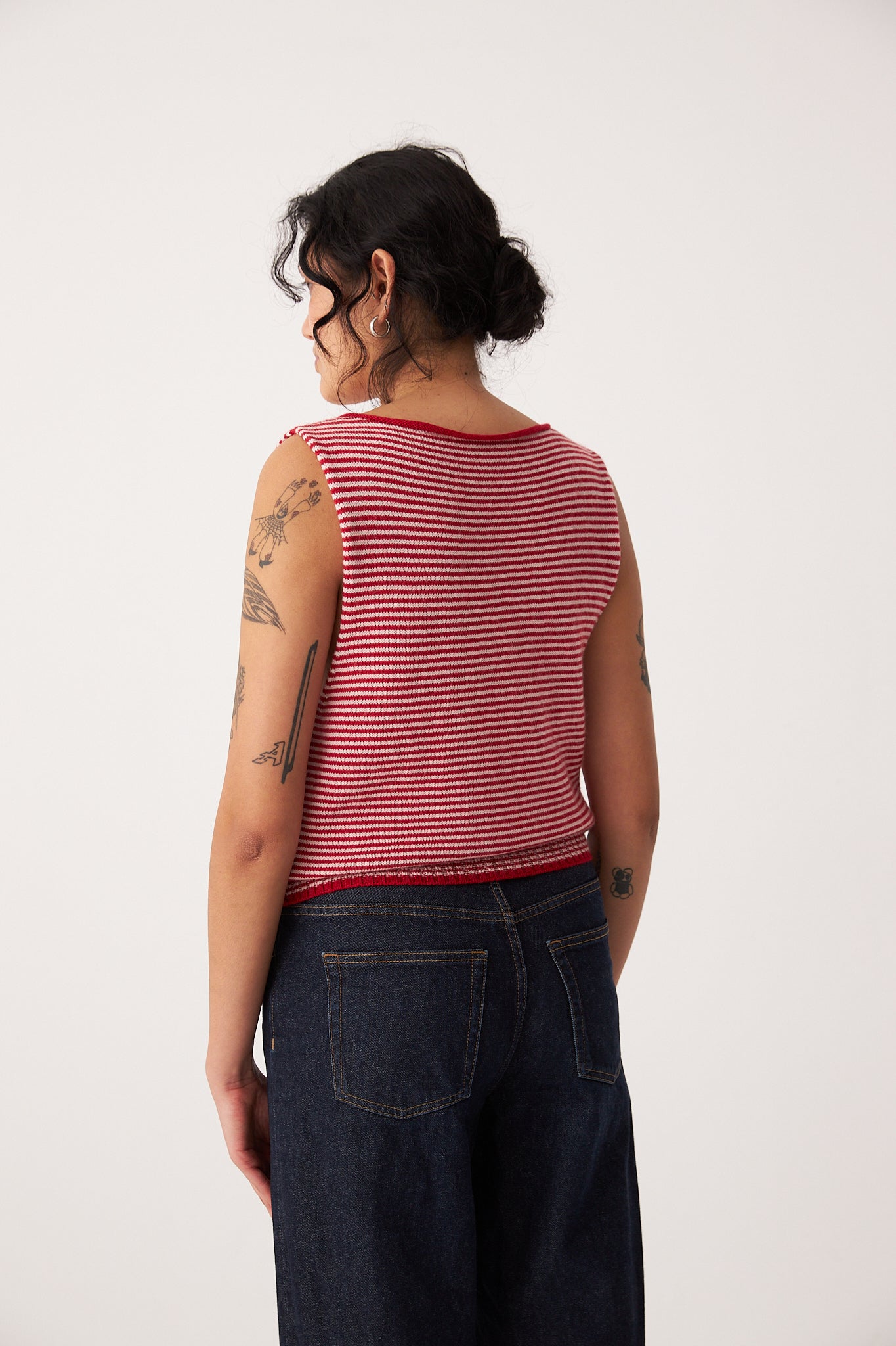 Striped Star Vest in Cherry, Creme Stripe