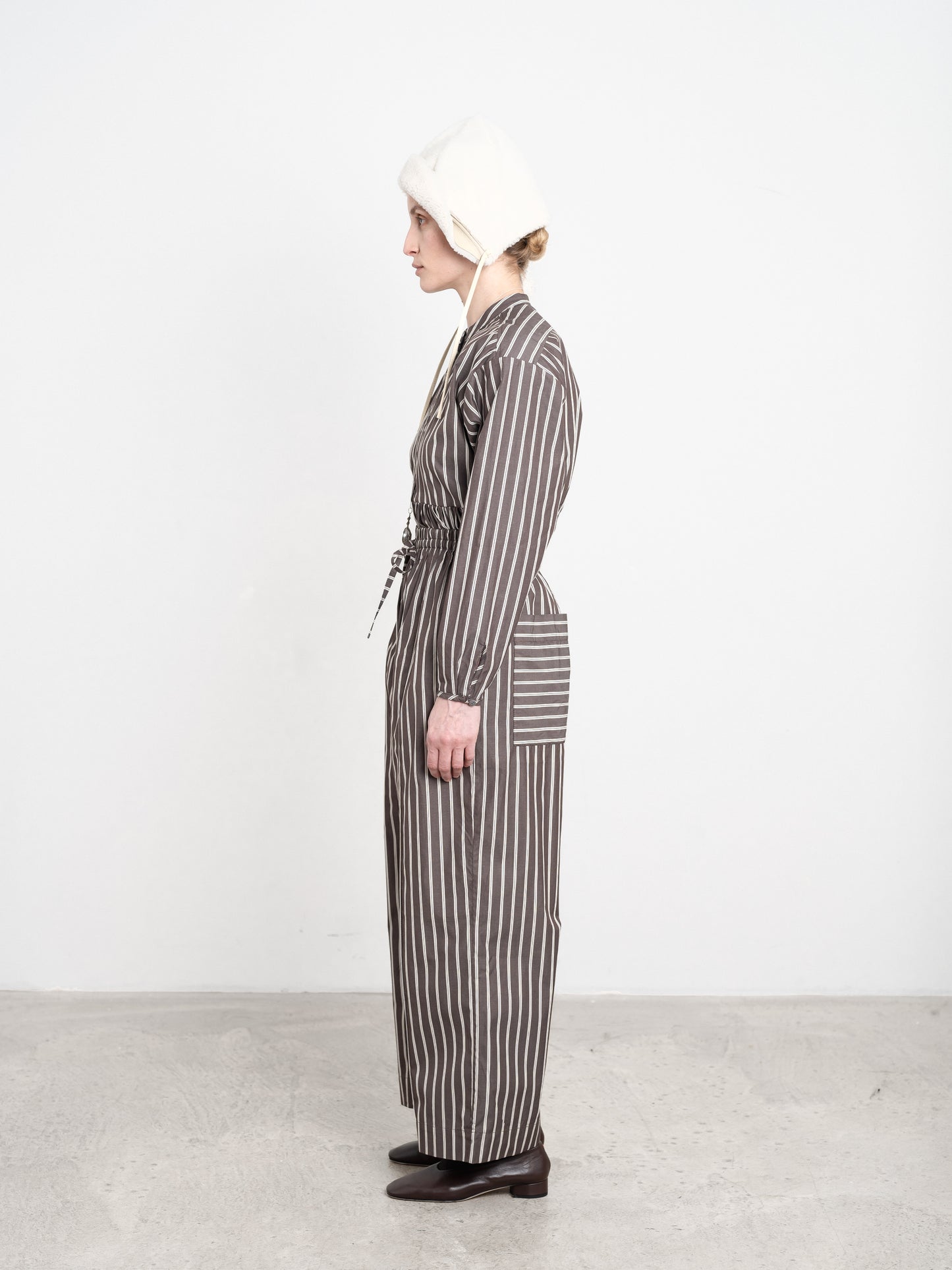 Japanese Cotton Shirting Luna Trouser in Bark/Natural Stripe