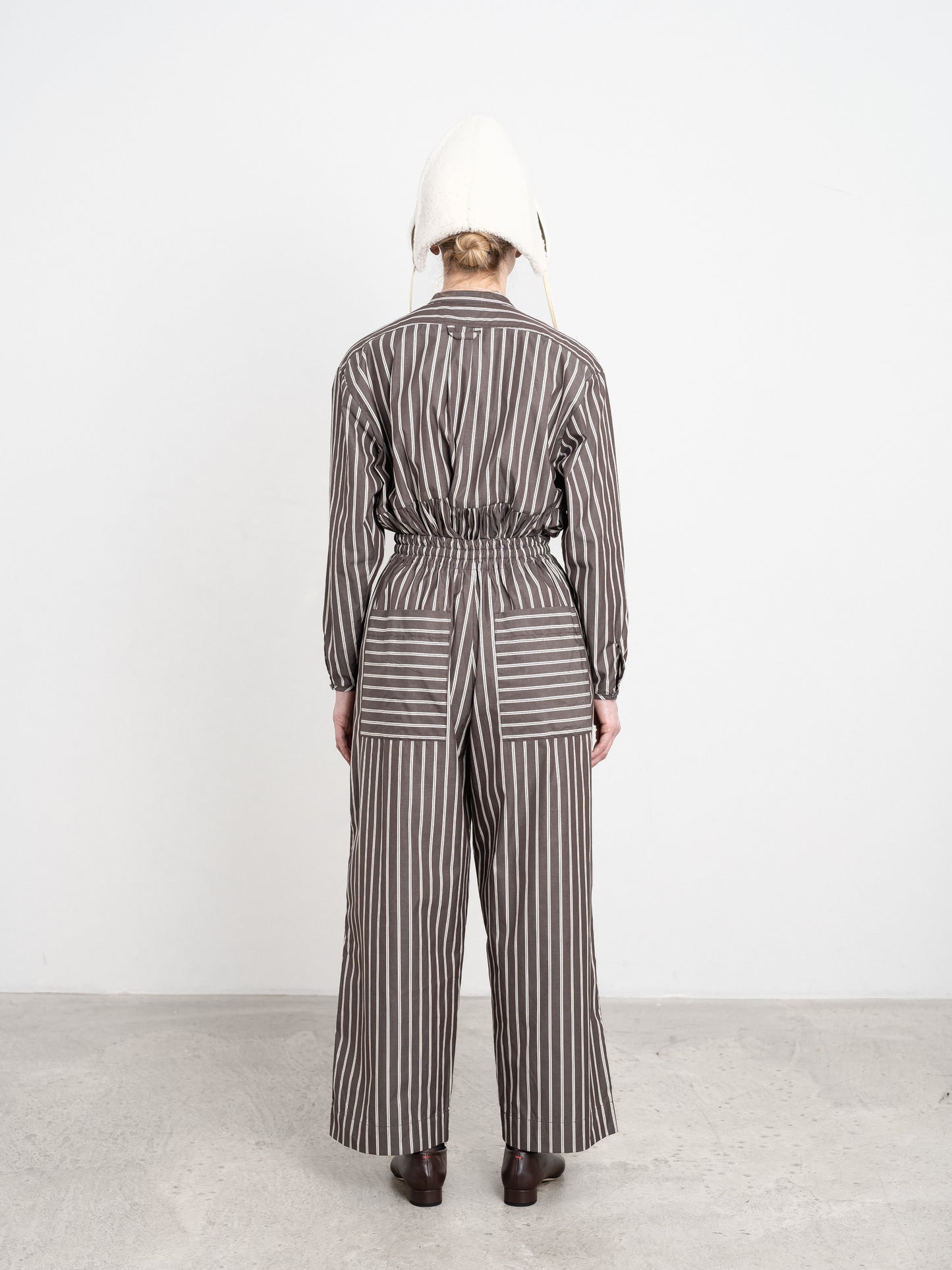 Japanese Cotton Shirting Luna Trouser in Bark/Natural Stripe