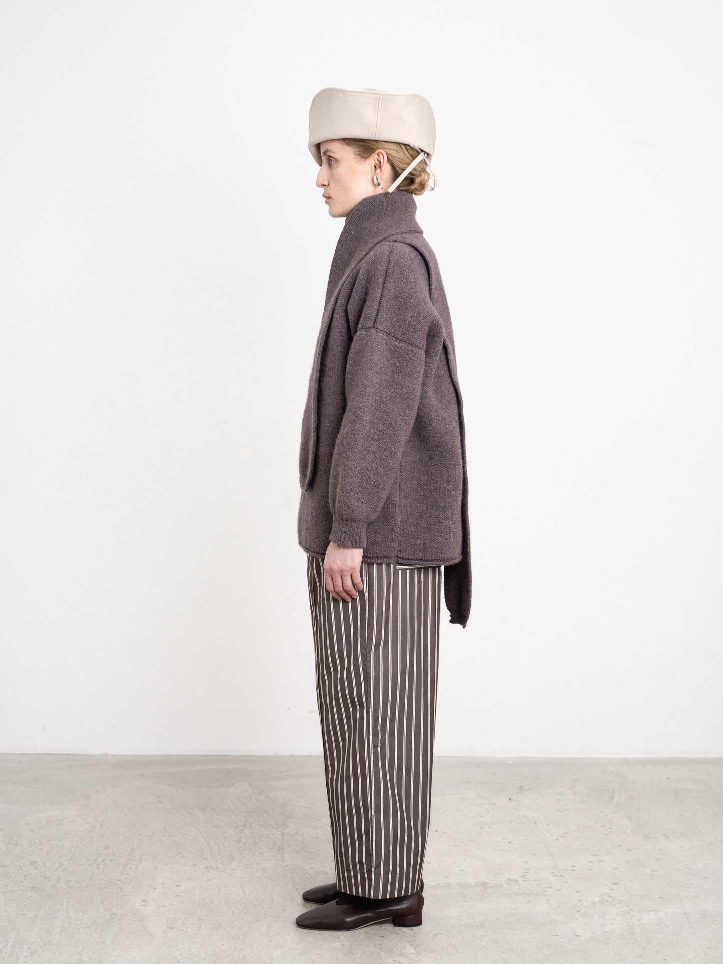 British Merino Wool Wrap Neck Pullover in Luna