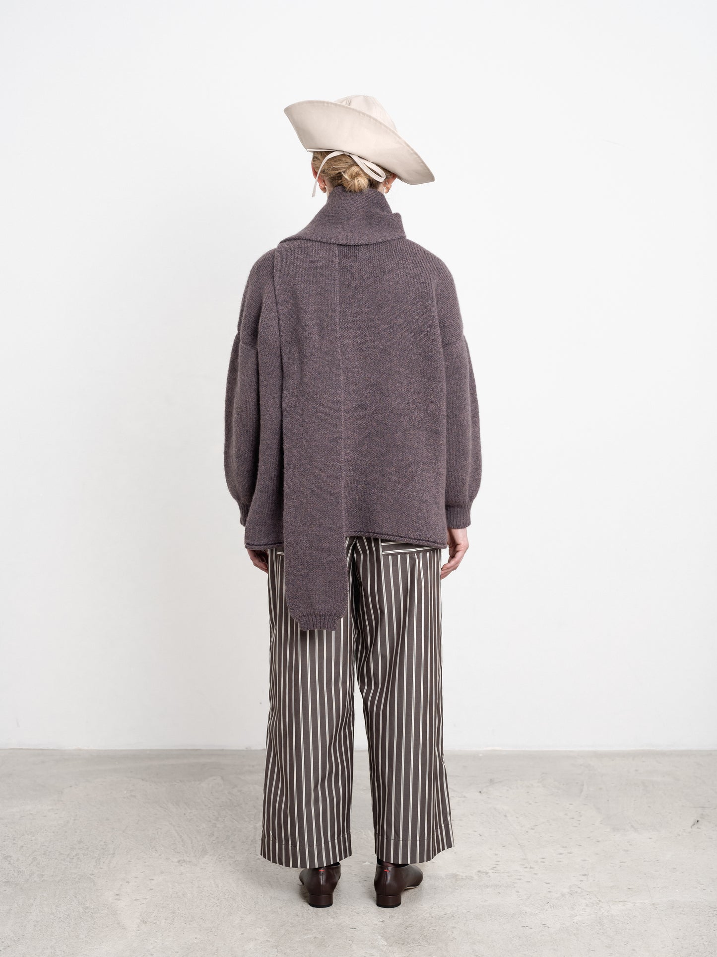 British Merino Wool Wrap Neck Pullover in Luna