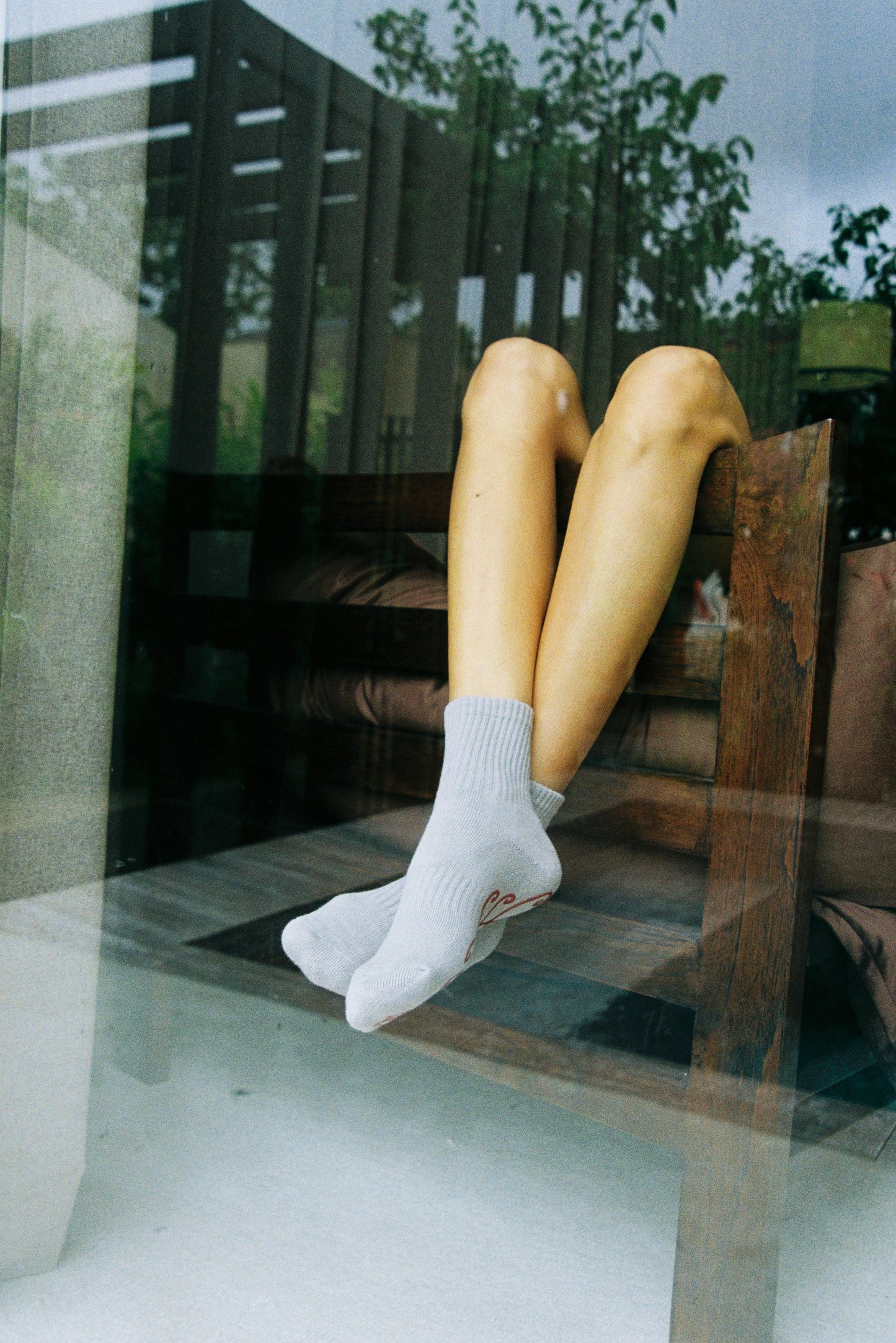 Grip Socks in Grey & Red Heart
