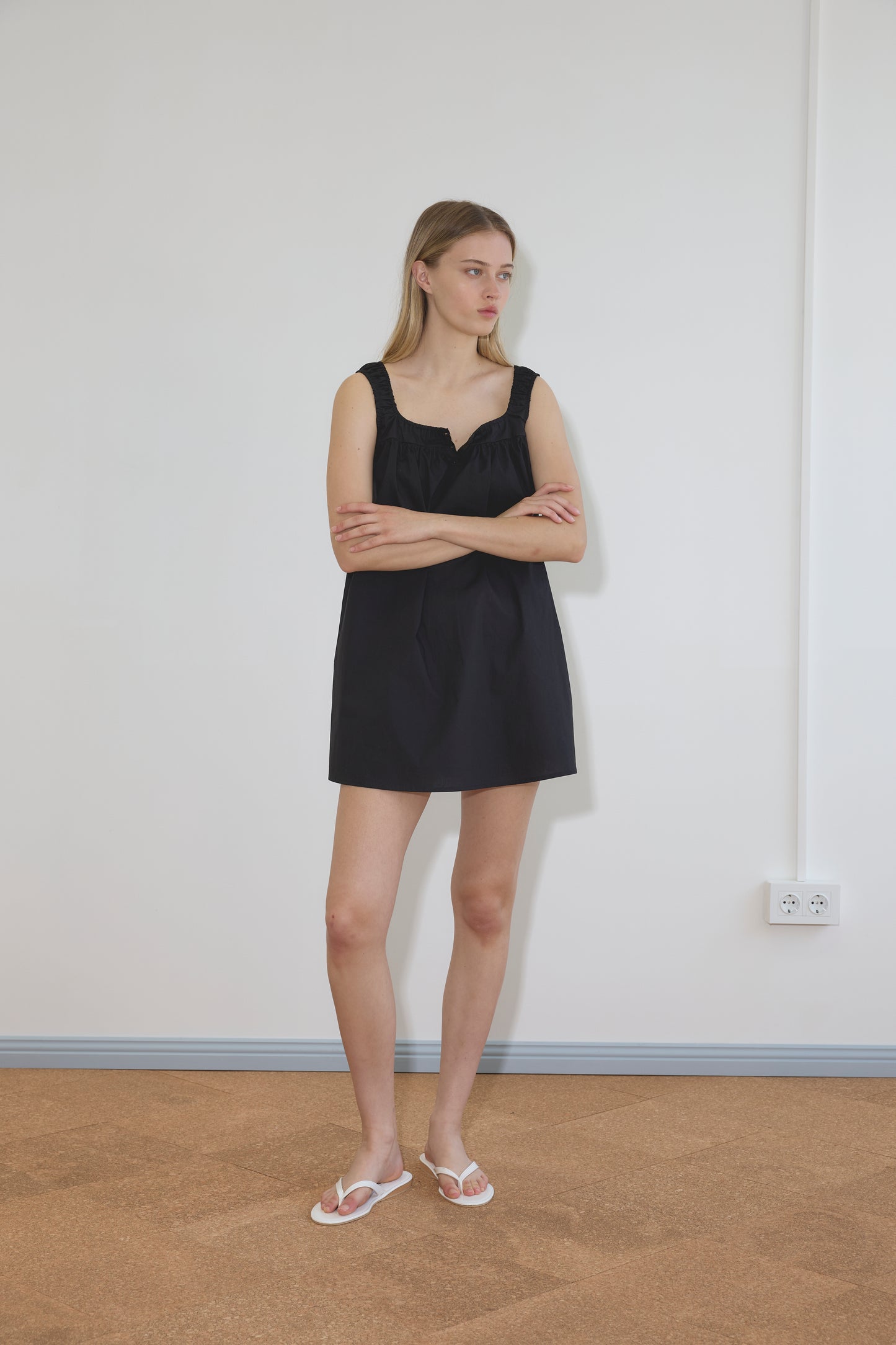 Yoke Mini Dress in Black