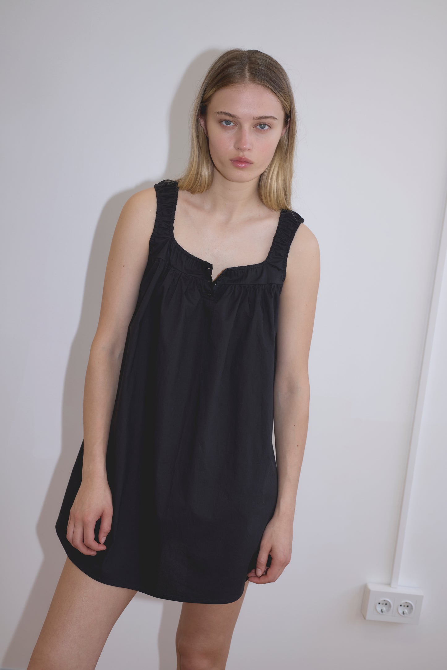 Yoke Mini Dress in Black