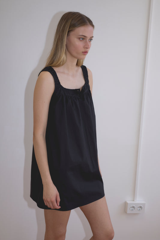 Yoke Mini Dress in Black
