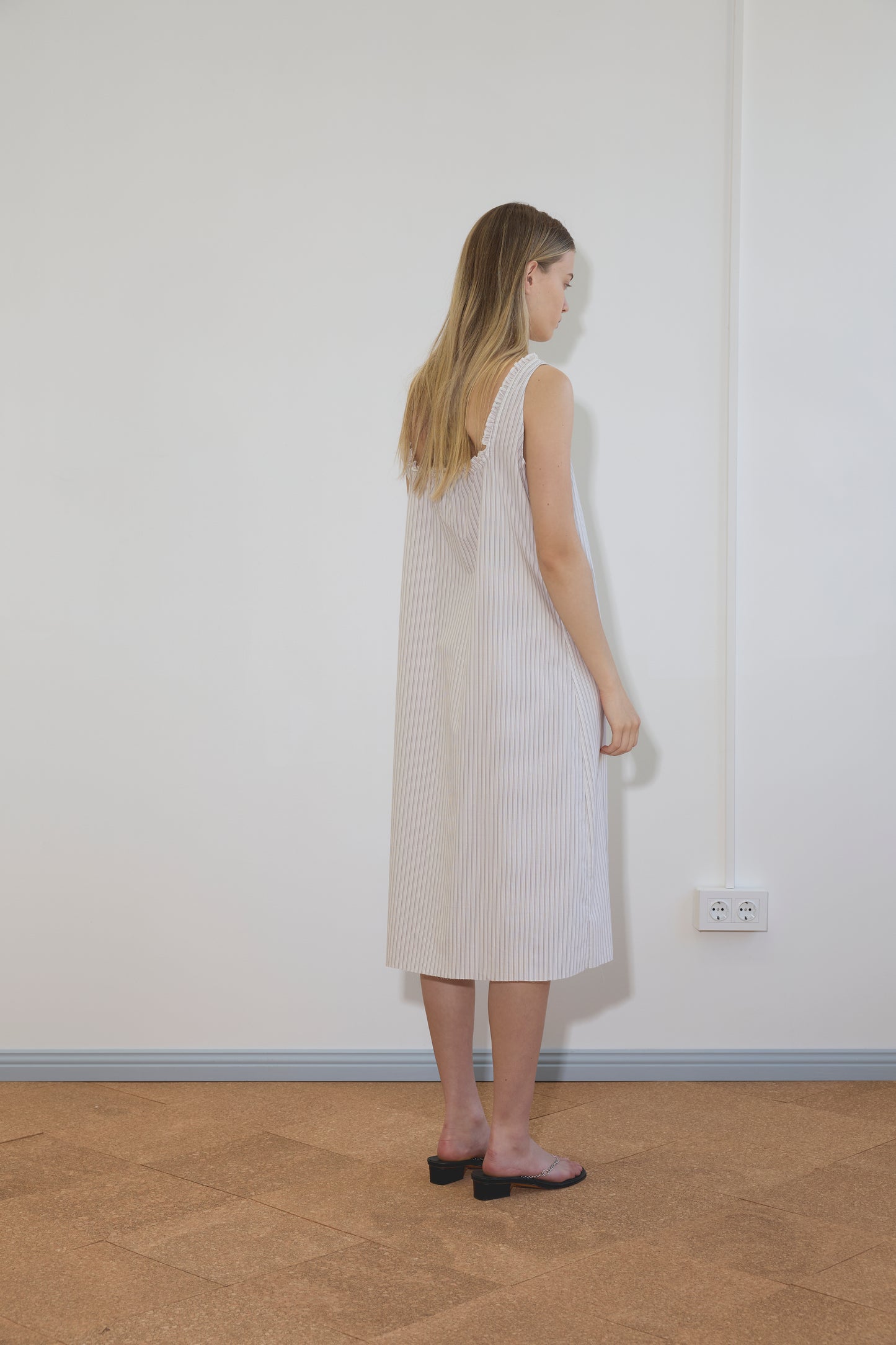 Button Sweep Dress in Gull Stripe