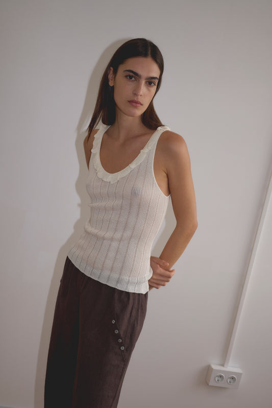 Neck Ruffle Knit in White