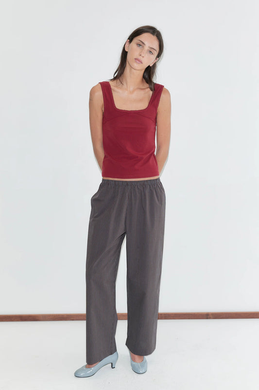 Ease Trouser in Brown, Blue Stripe