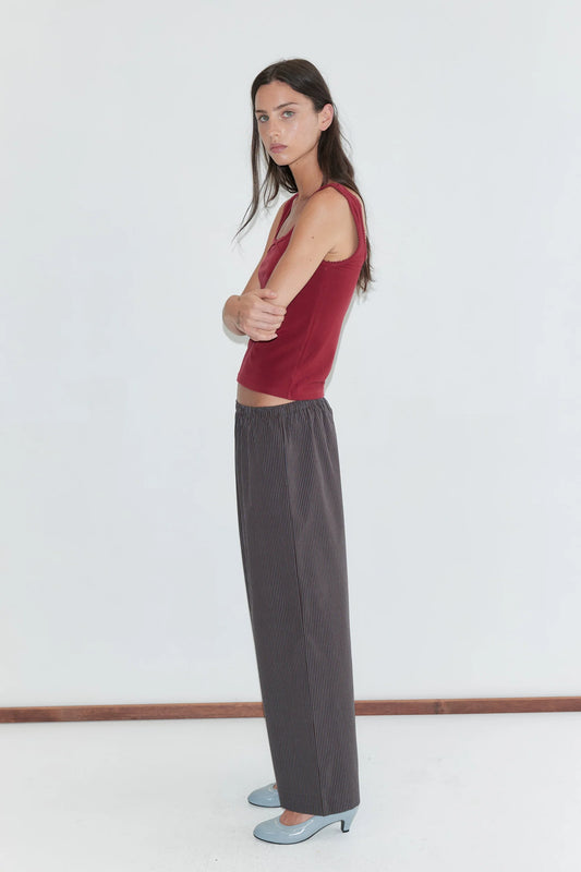 Ease Trouser in Brown, Blue Stripe