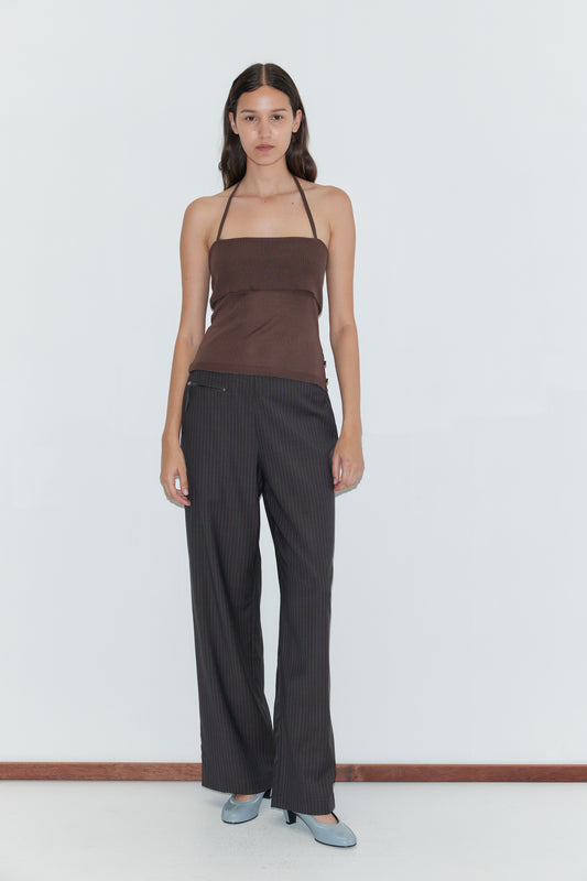 Pure Wool Zip Pant in Charcoal Stripe