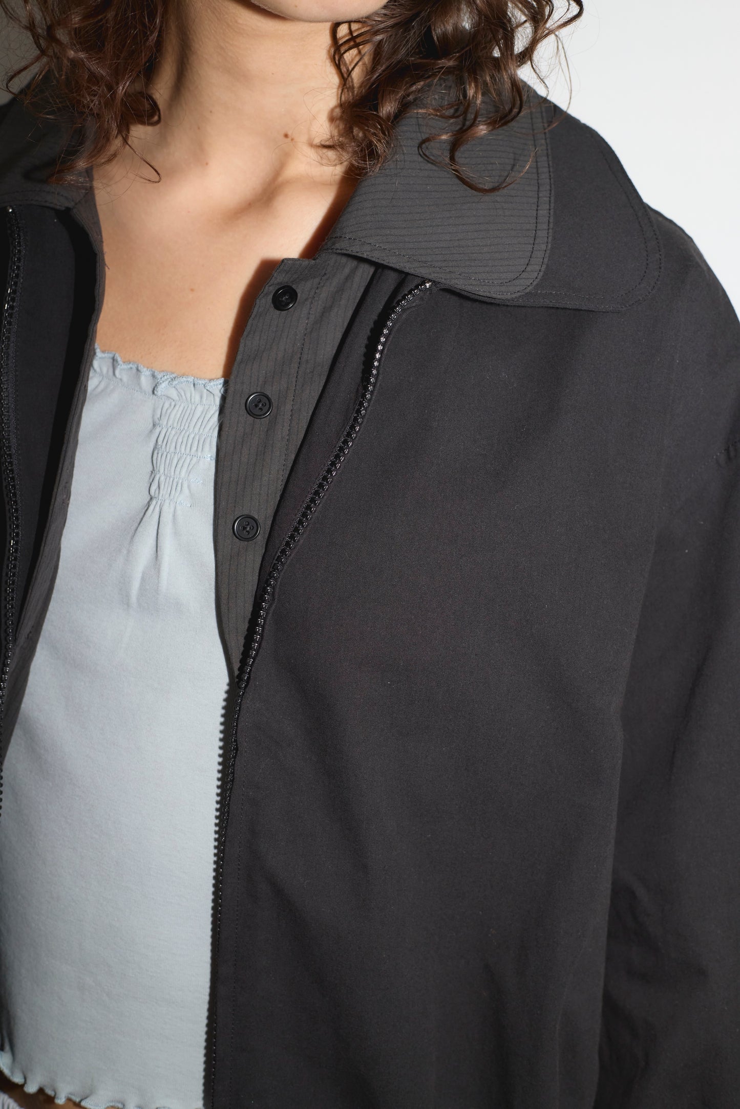 Collared Zip Jacket in Black Contrast