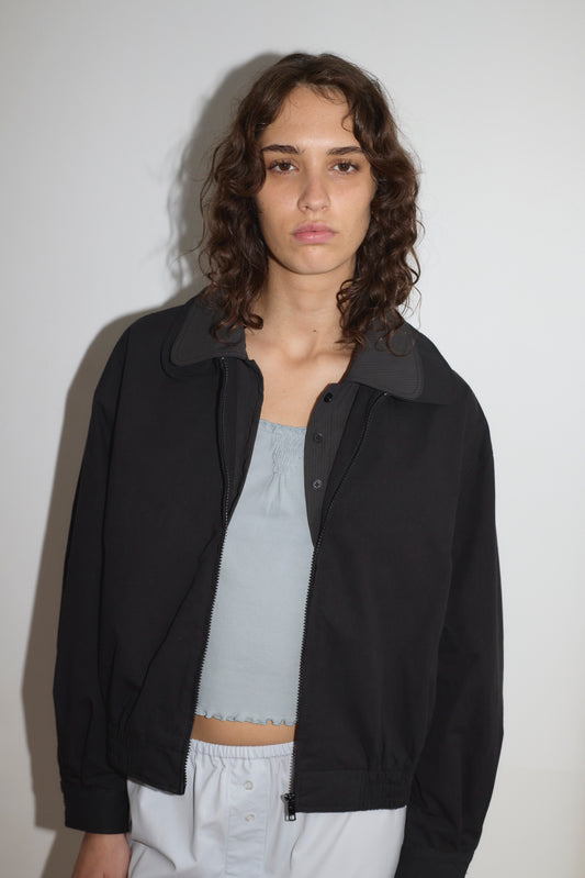 Collared Zip Jacket in Black Contrast