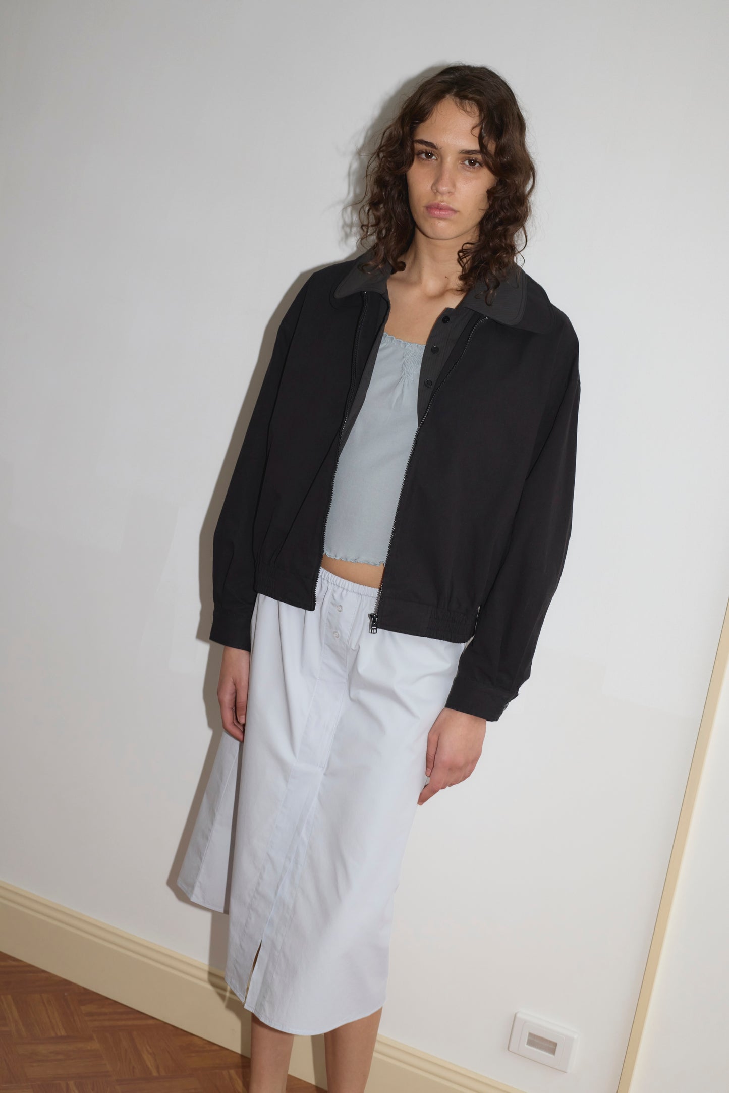 Collared Zip Jacket in Black Contrast