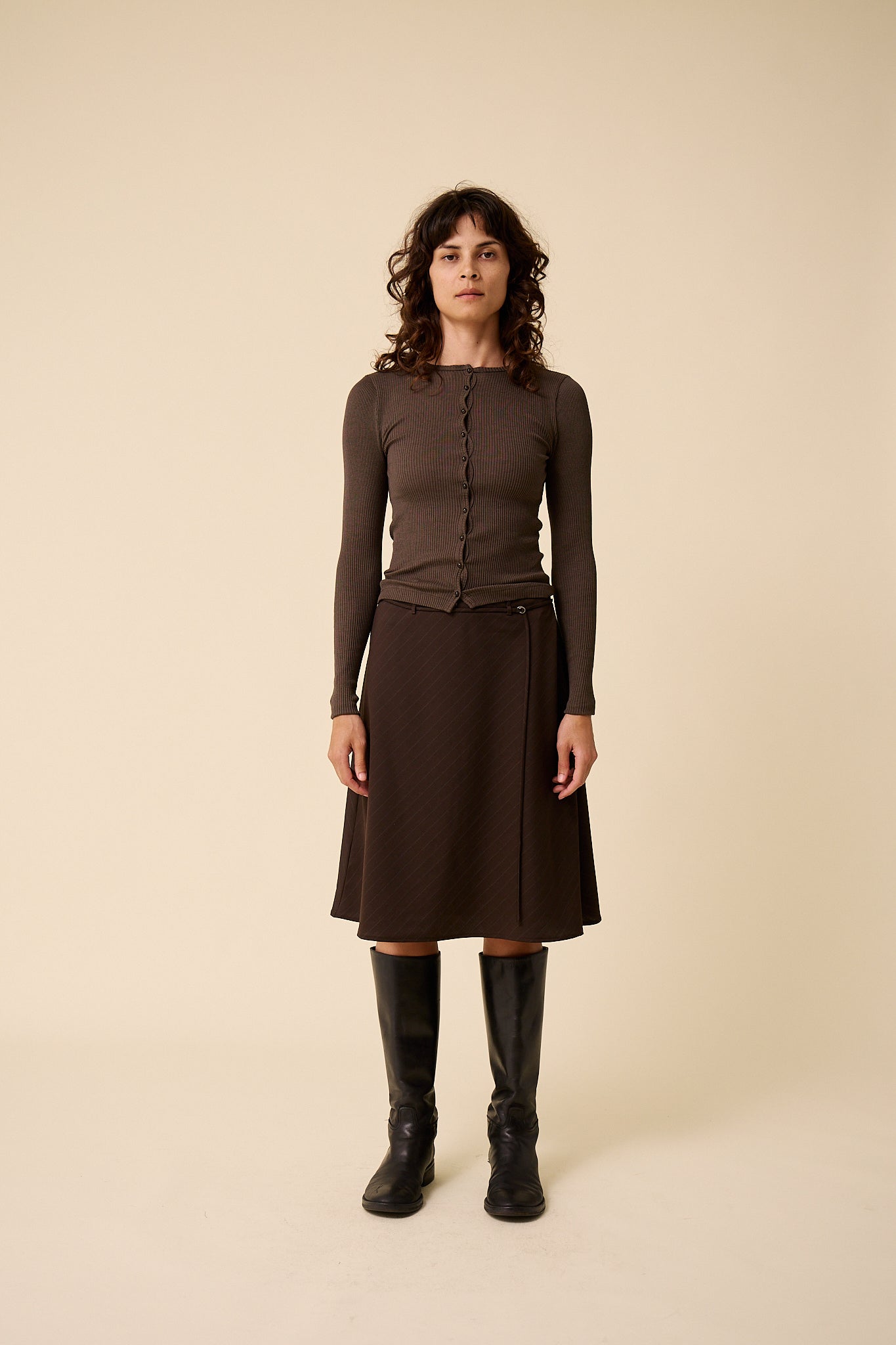 Ramona Skirt in Chocolate Pinstripe