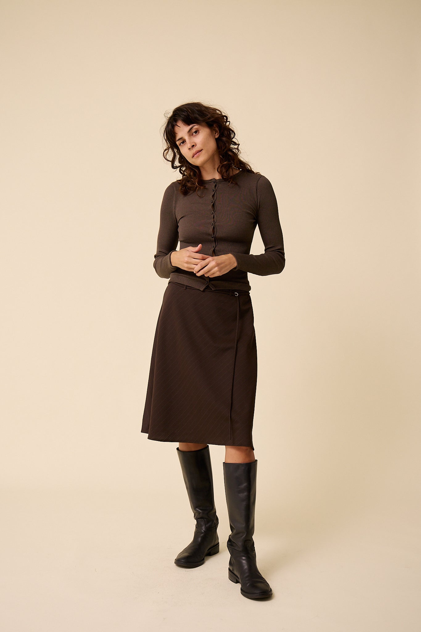 Ramona Skirt in Chocolate Pinstripe