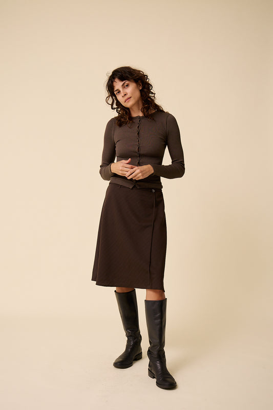 Ramona Skirt in Chocolate Pinstripe
