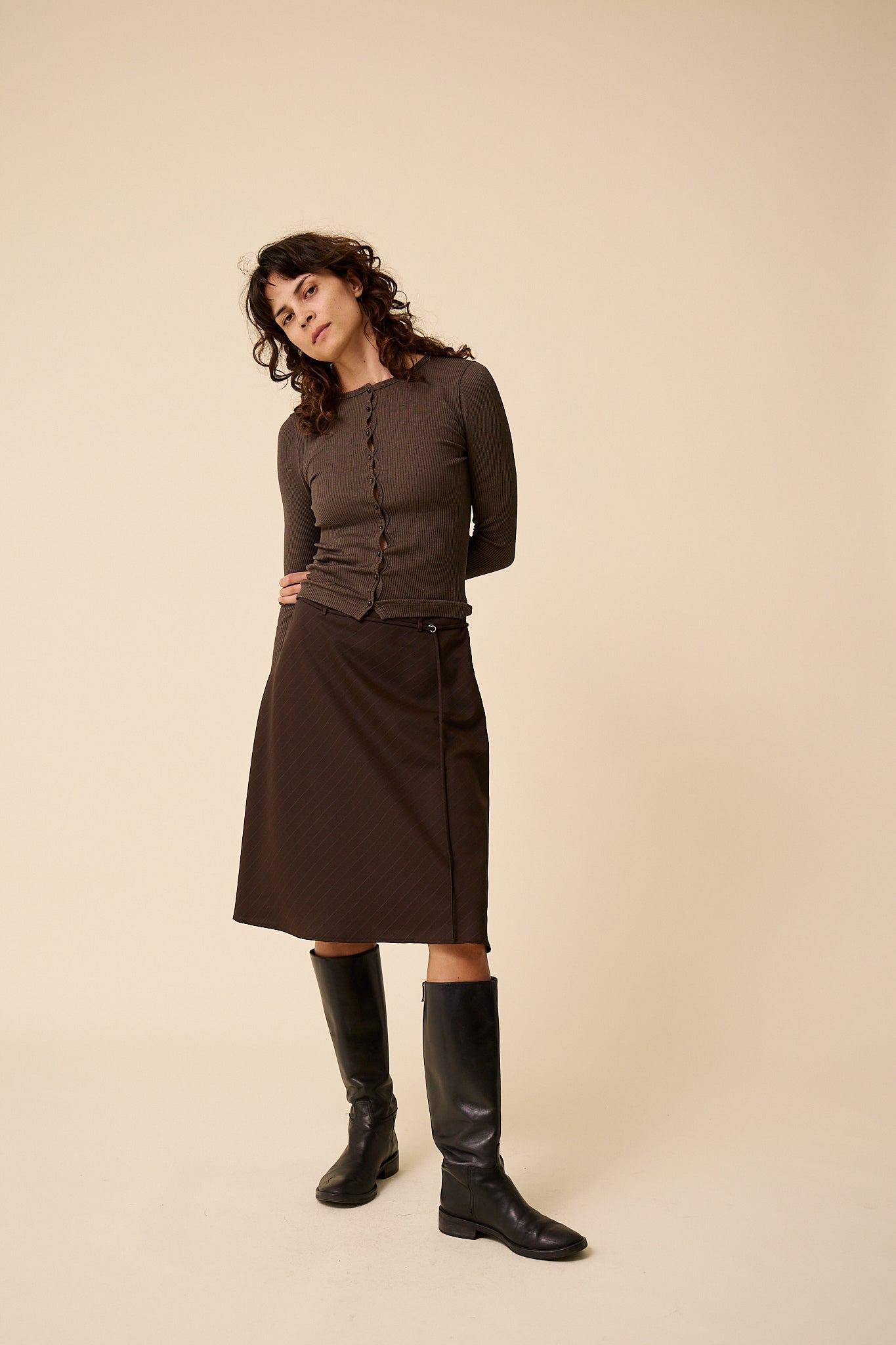 Ramona Skirt in Chocolate Pinstripe