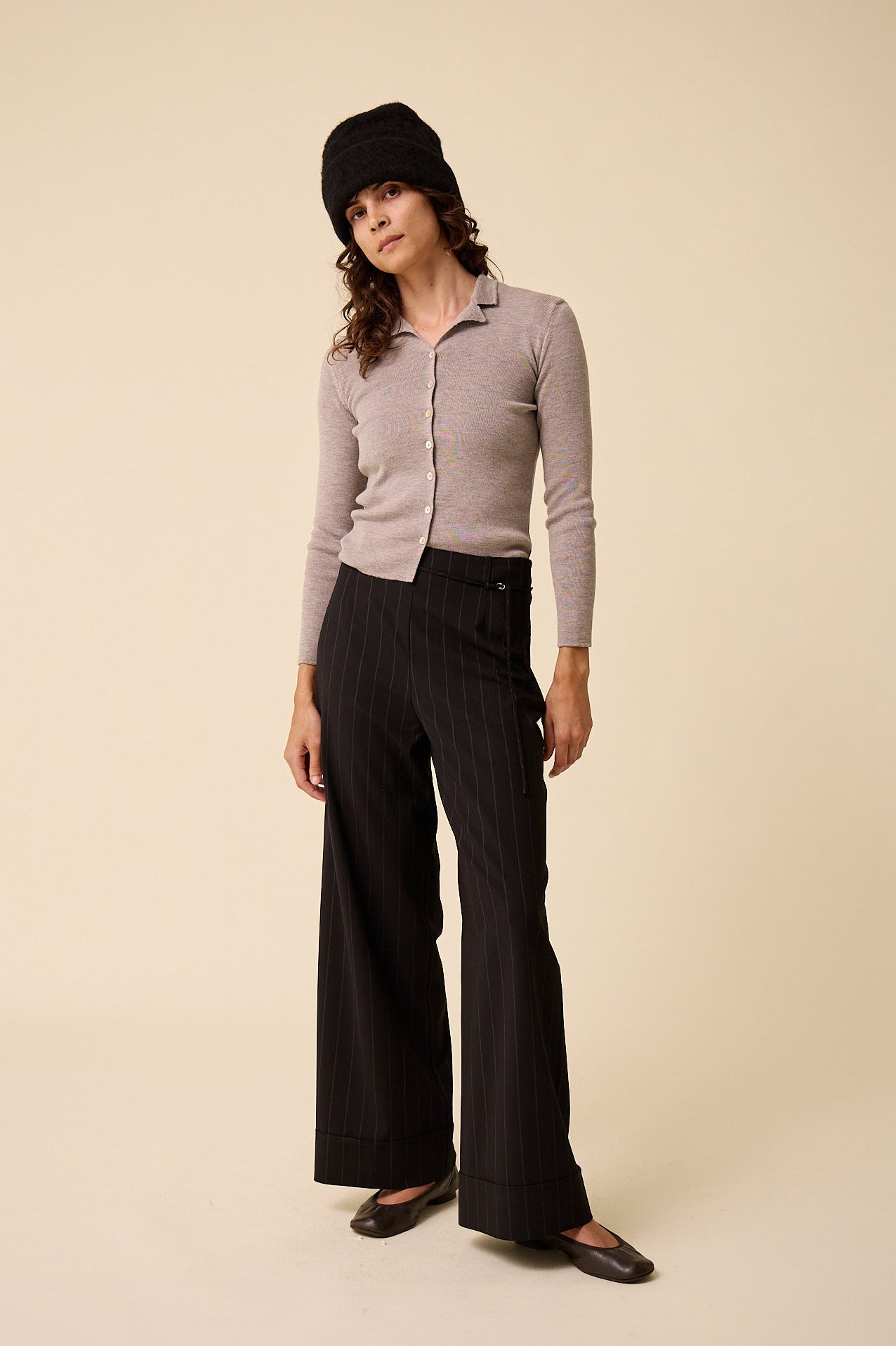 Ramona Trouser in Black Pinstripe