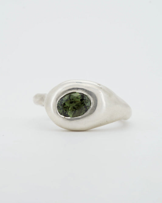 Drip Ring with Green Sapphire in Silver