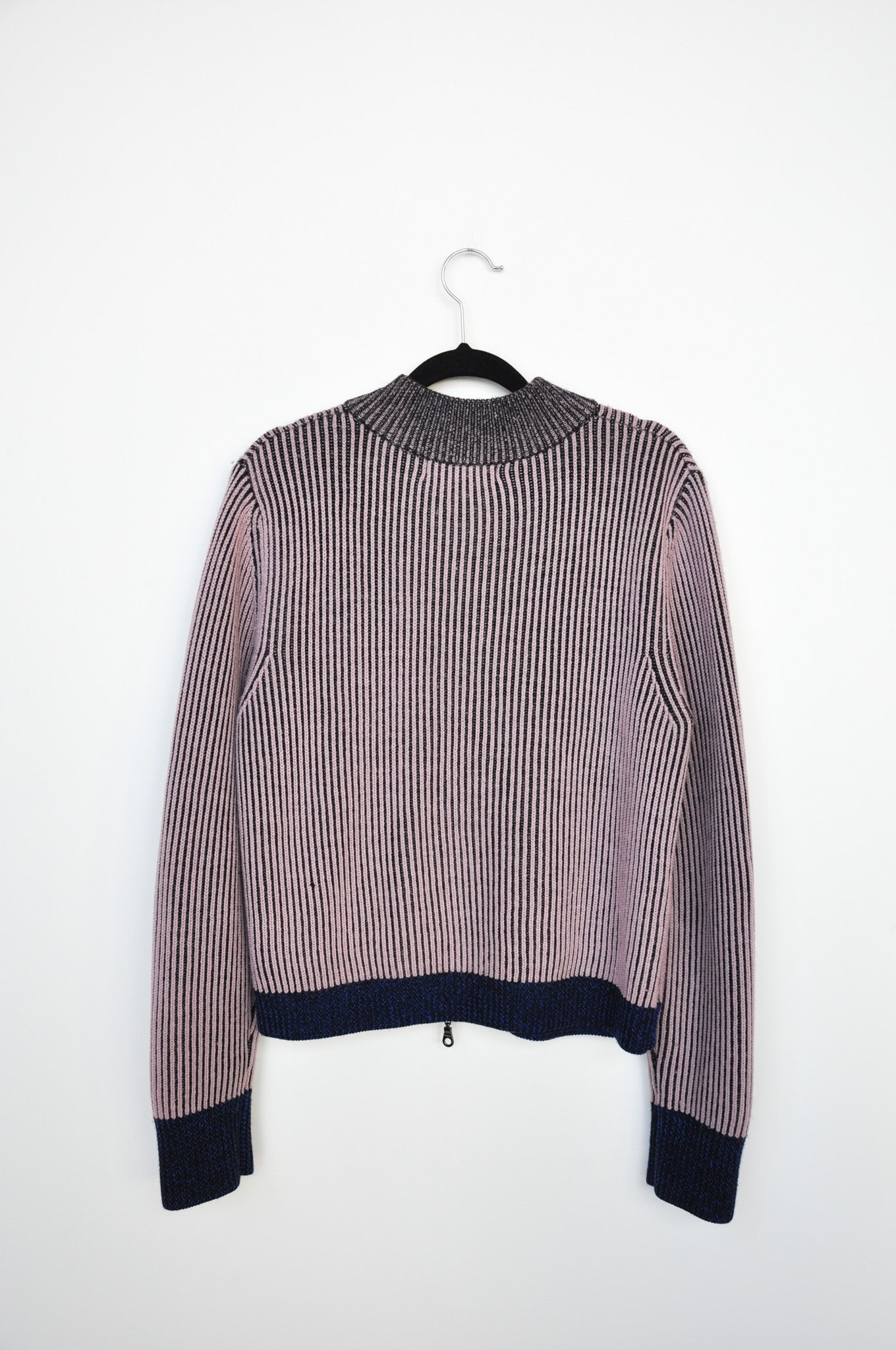 Alpha60 Merino Zip Cardigan - Pink/Black Stripe