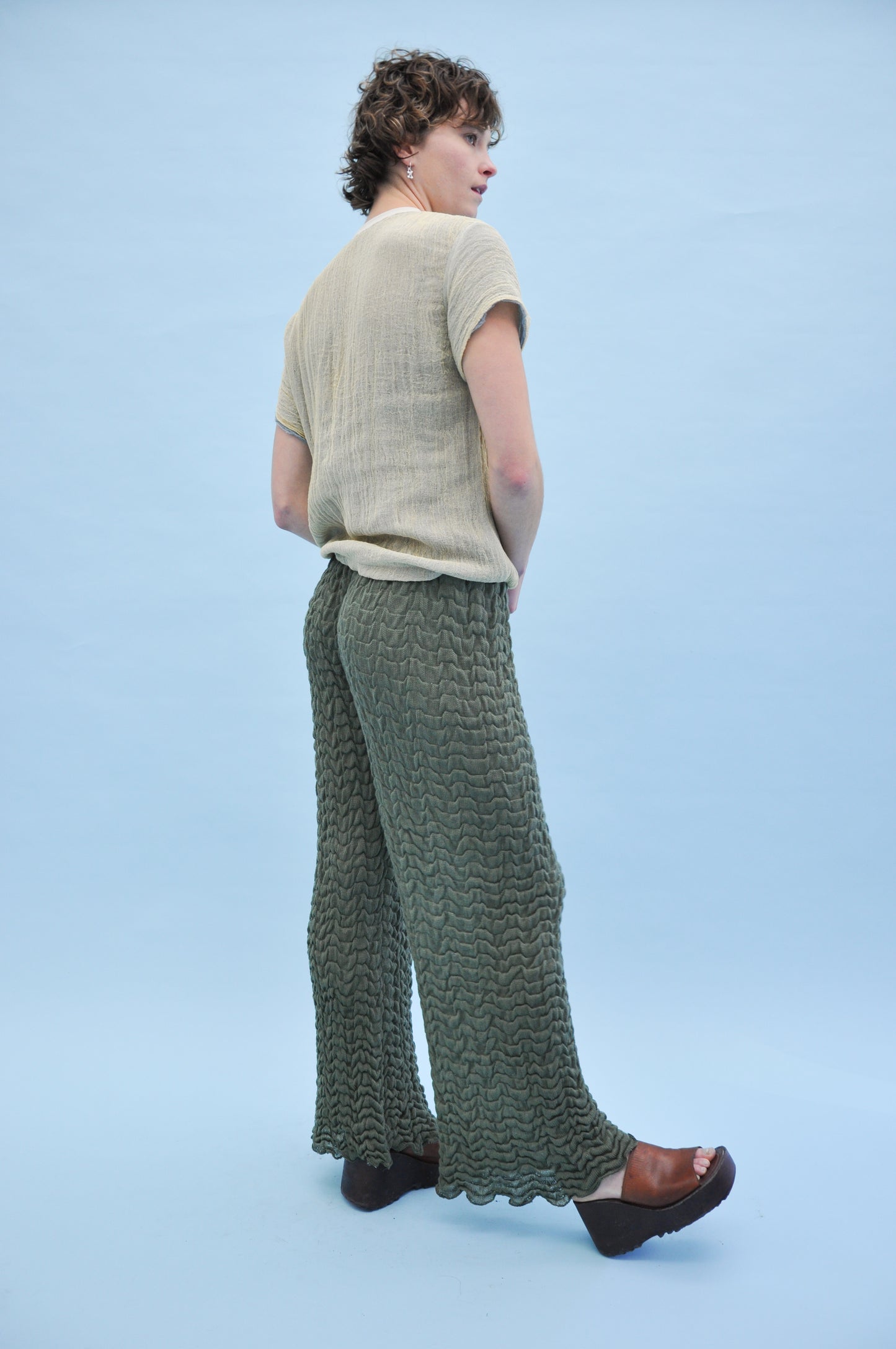 Light Foam Knit Trouser in Dark Green