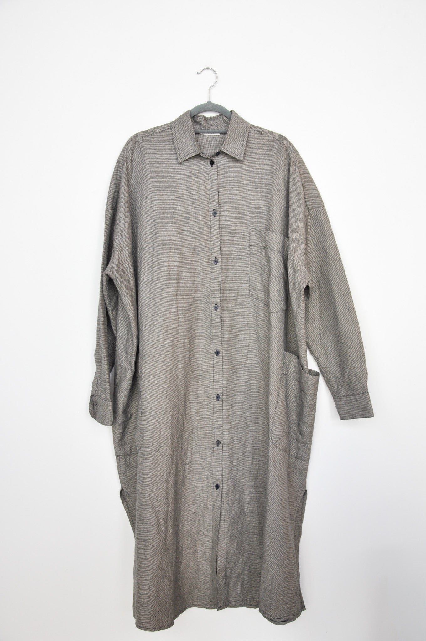 Masami Linen Shirt Dress - Hounds Tooth