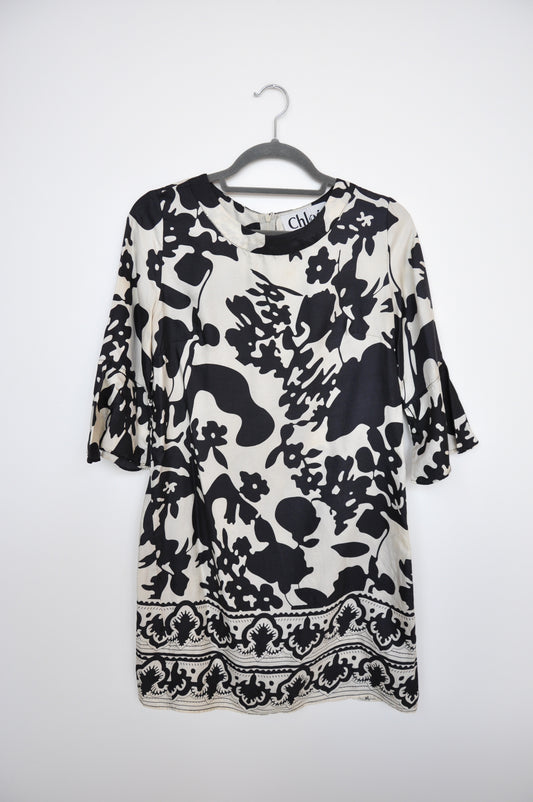 Chloe Silk Mini Dress - navy/beige